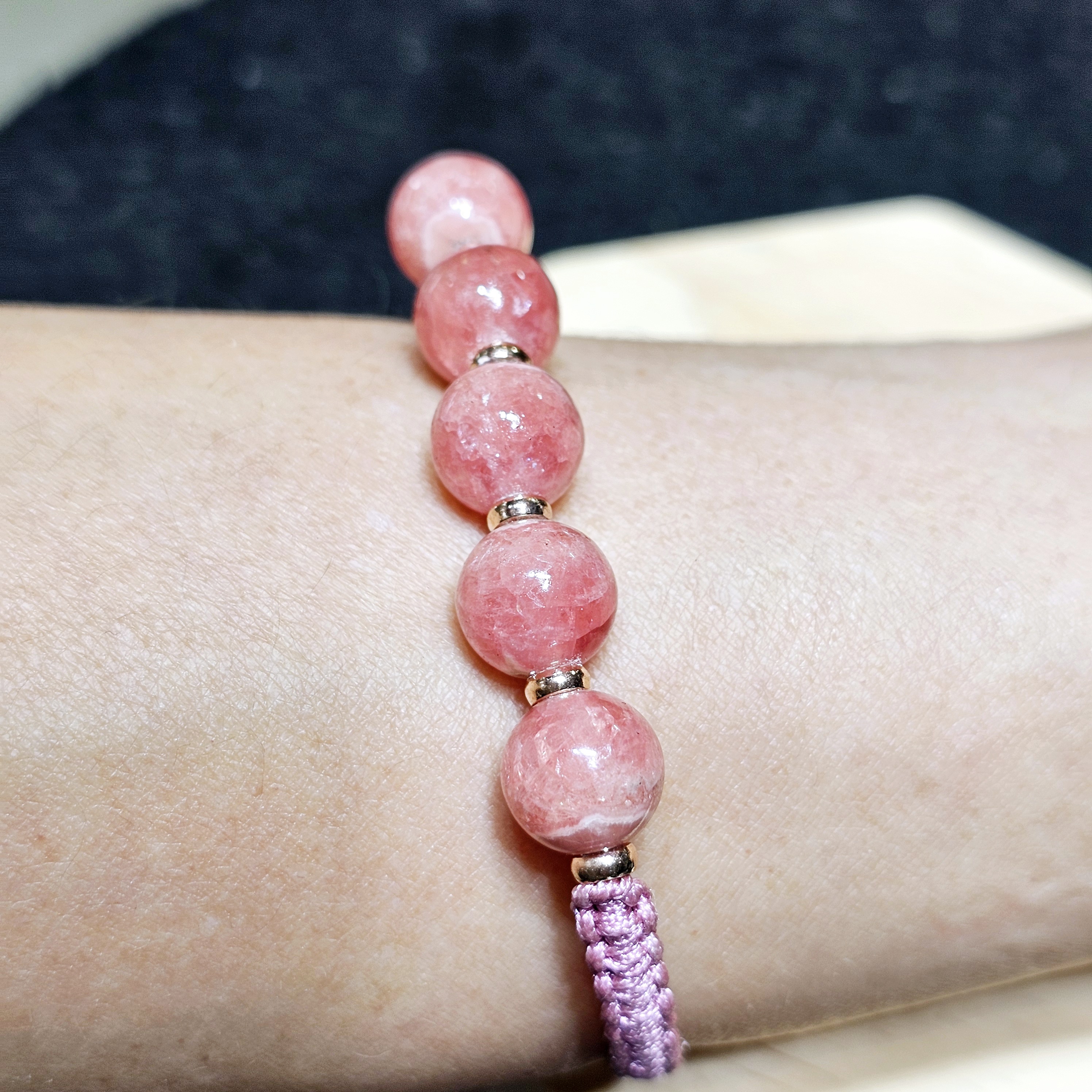 紅紋石925玫瑰銀織繩手繩