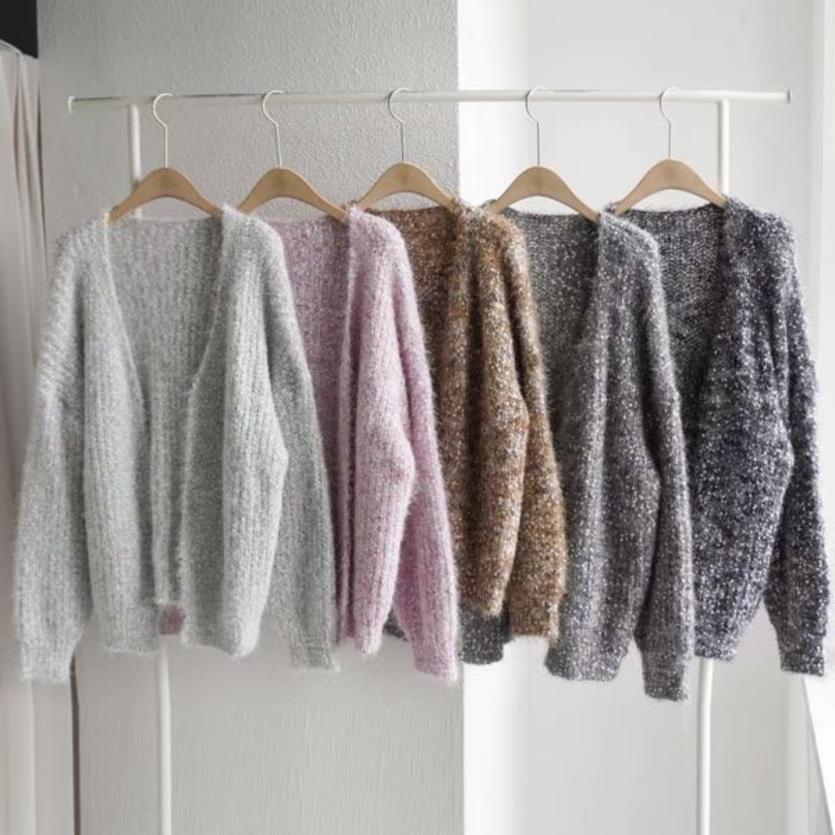 韓國新款拼色混針織外套