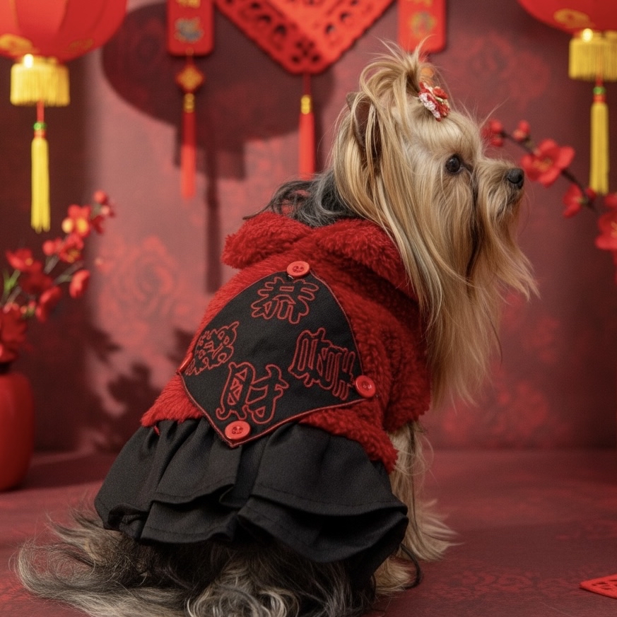S215R Kung Hei Fat Choy CNY Dress - Red貼布恭喜發財賀年裙