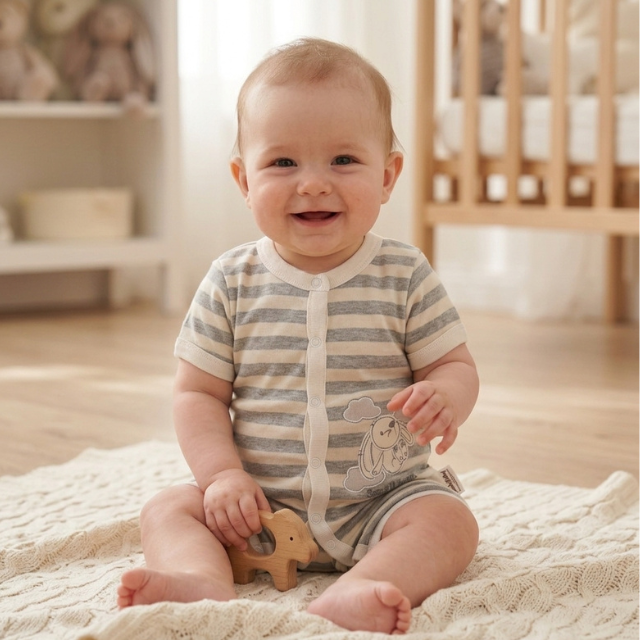 Trendyvalley Organic Cotton Short Sleeve Short Pant Baby Romper (BUNNY HOP)