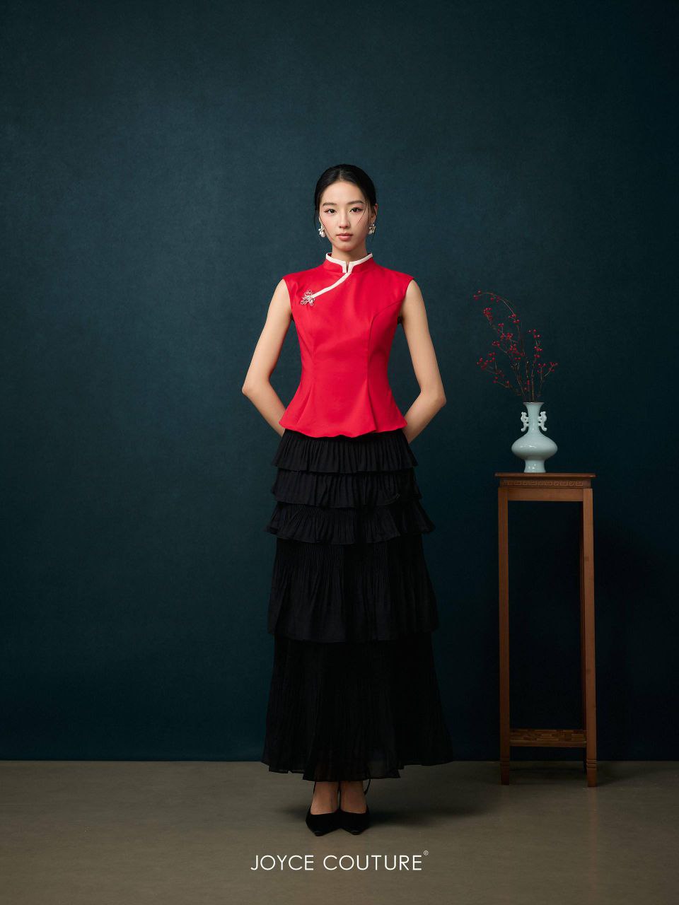 红色出袖显瘦旗袍上衣 T0760