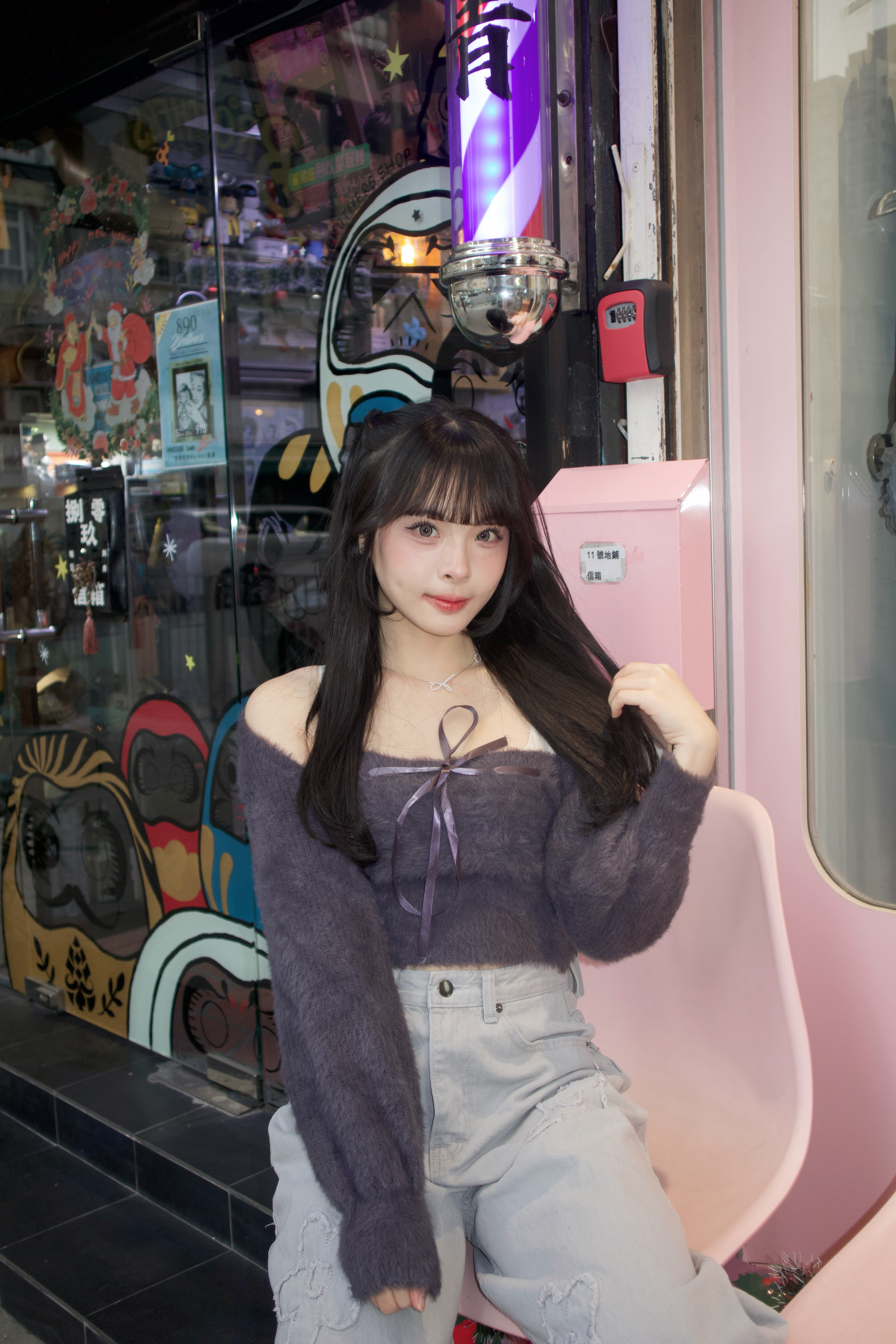 韓國毛毛抹胸綁帶蝴蝶結+罩衫外套