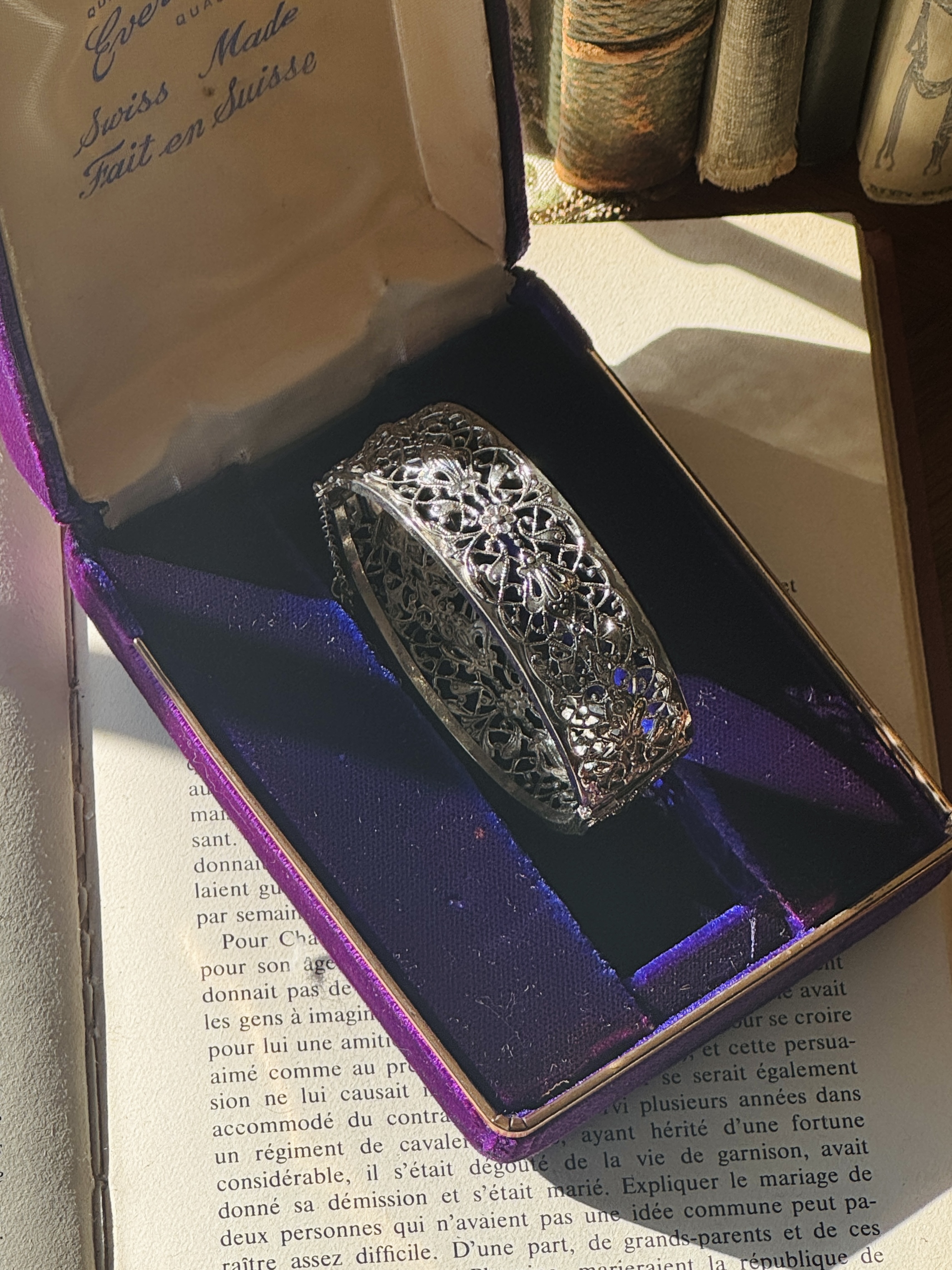 Vintage C.a. 1960s Silver Tone Filigree Style Bangle Bracelet -7.5"(MT2686）