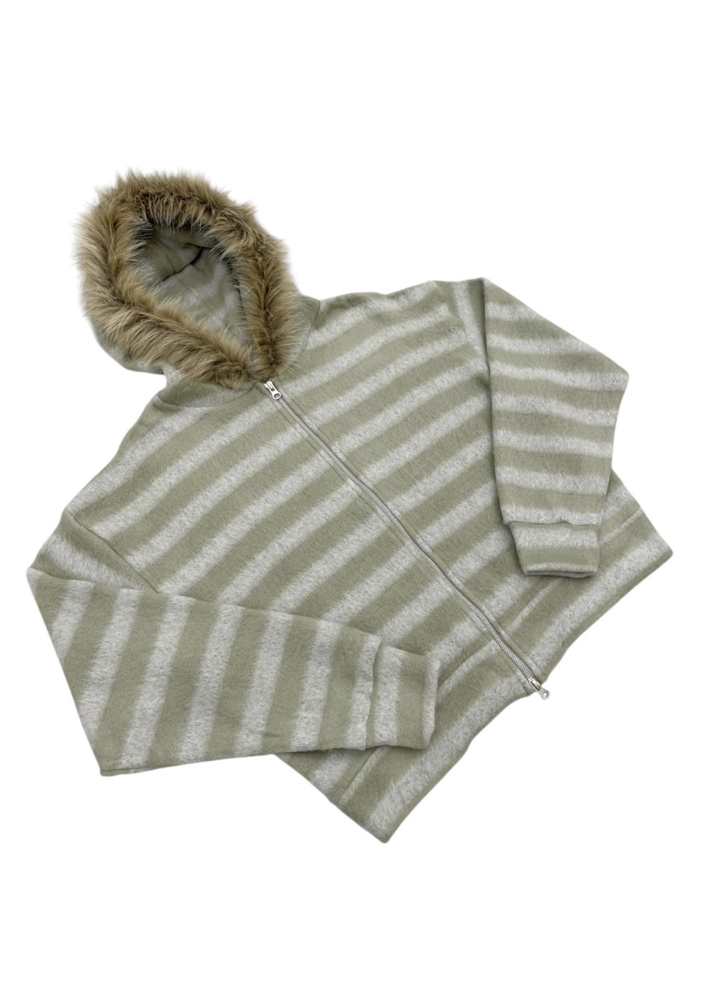 Striped Faux Fur Zip Hoodie(Unisex)