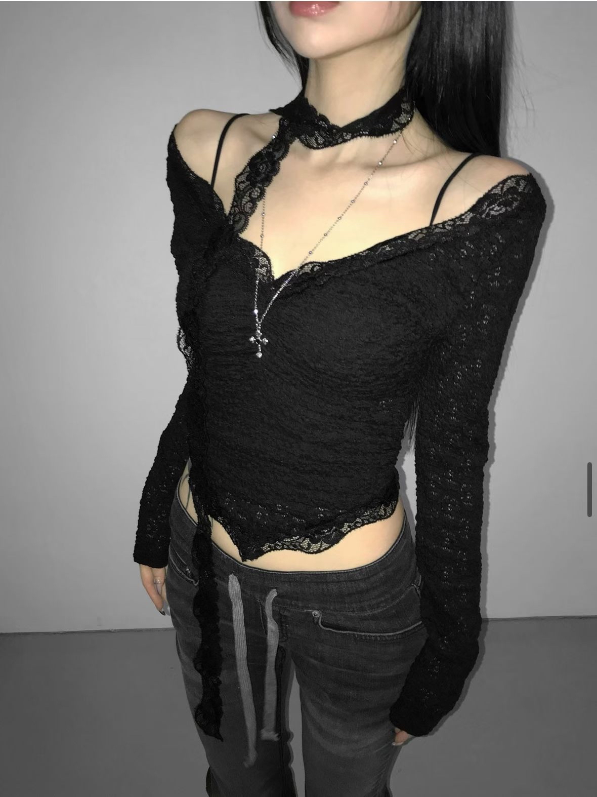 韓國少性感Lacy透薄一字膊外撘