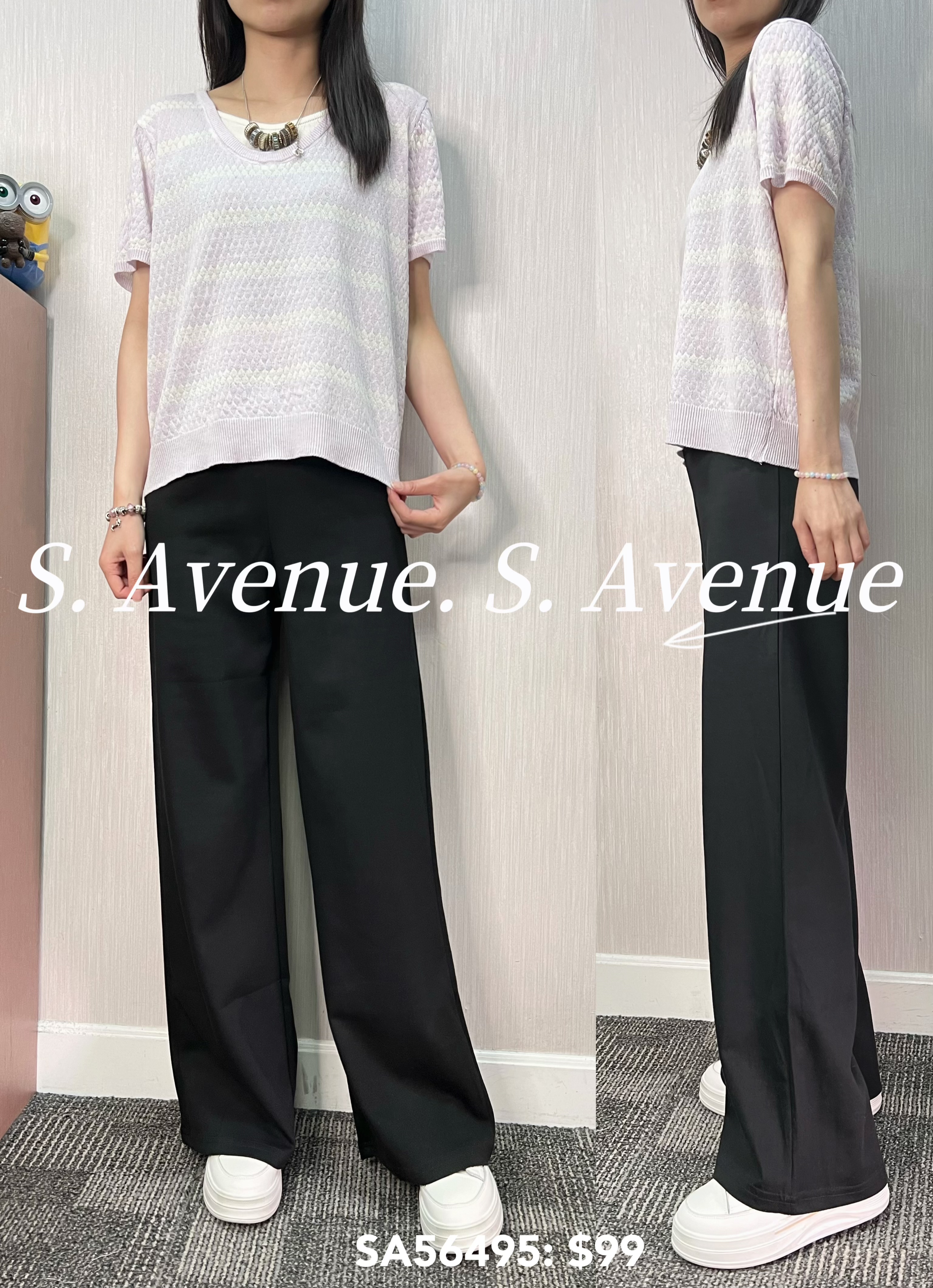 SA56495: 短袖假兩件橫紋線top