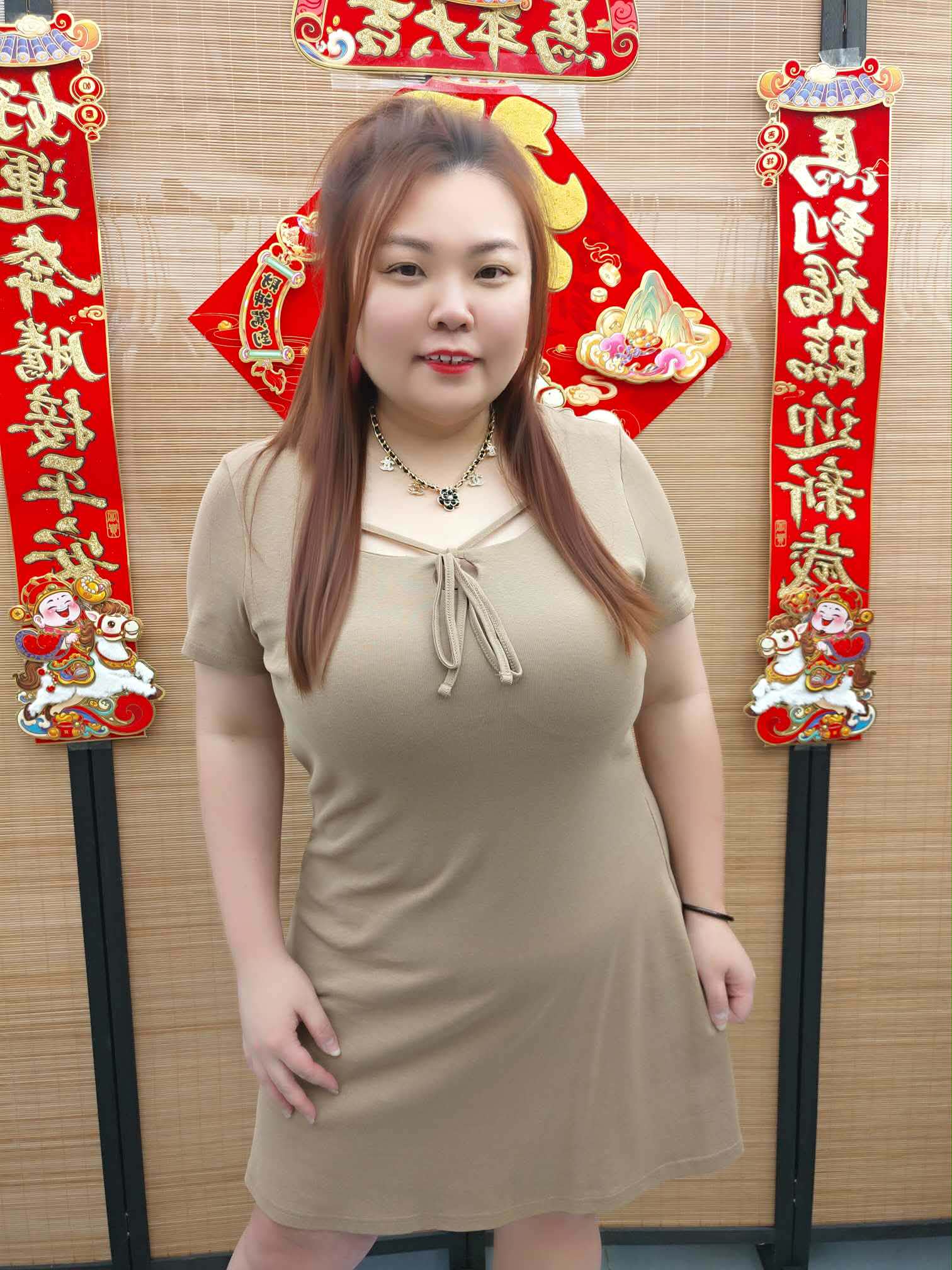 DDD05 TW#8066(B03) 前绑带附垫设计连衣裙