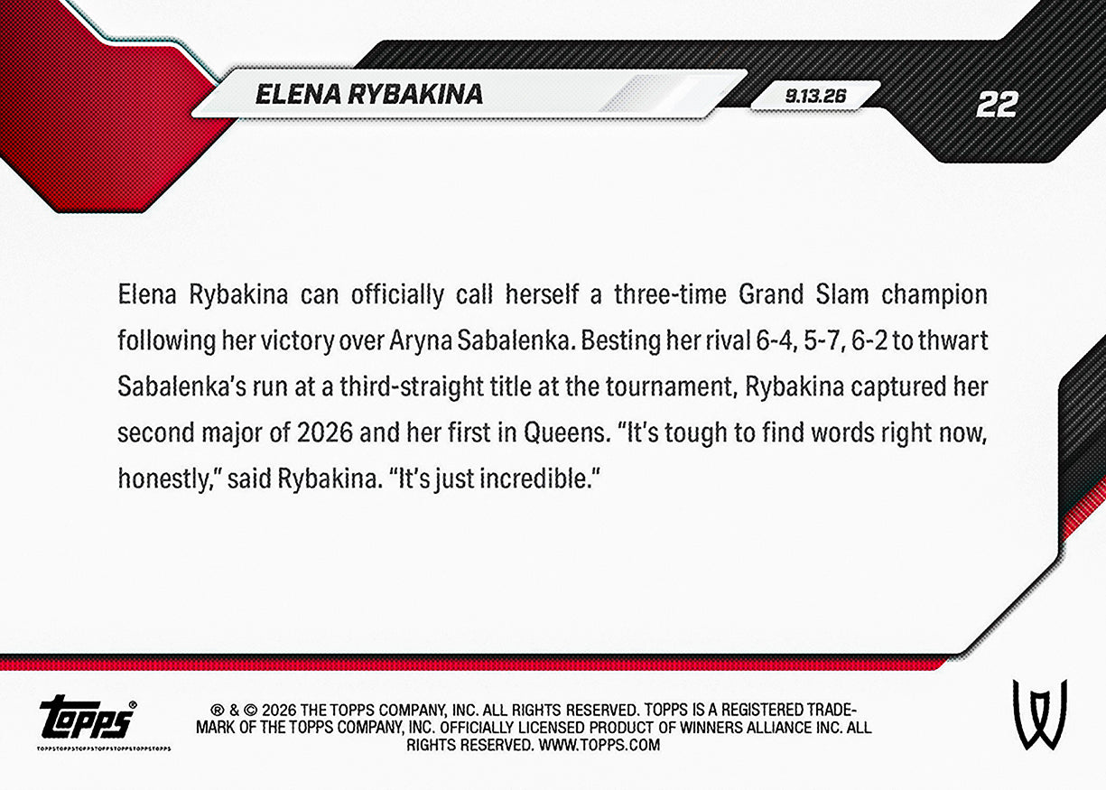Elena Rybakina - 2026 Topps NOW® Tennis #22【團購】