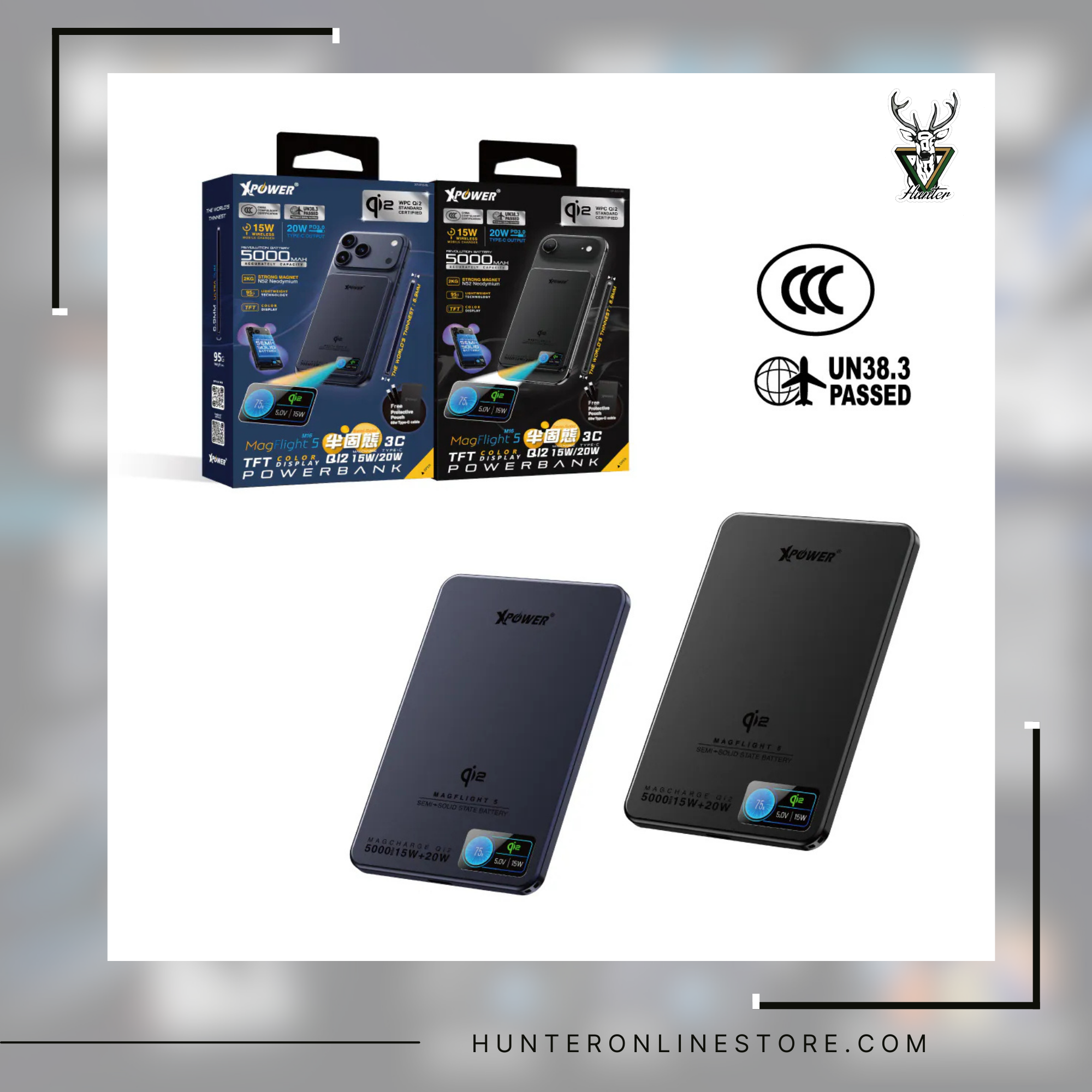 XPower MagFlight5 M16 鋁合金半固態TFT彩屏顯示 QI2 15W/20W 5000mAh 磁吸行動電源 Power bank - Black 黑色 (M16-BK) | Blue 藍色(M16-BL)