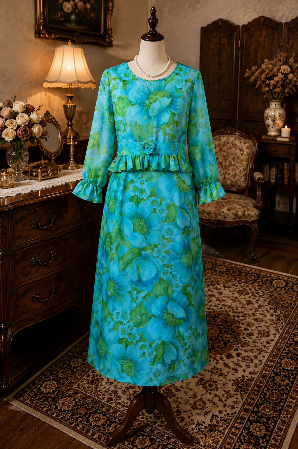 **Preview - Vintage 1970s Floral Twin Set - Sleeveless Dress + Top from Canada (MT2257)