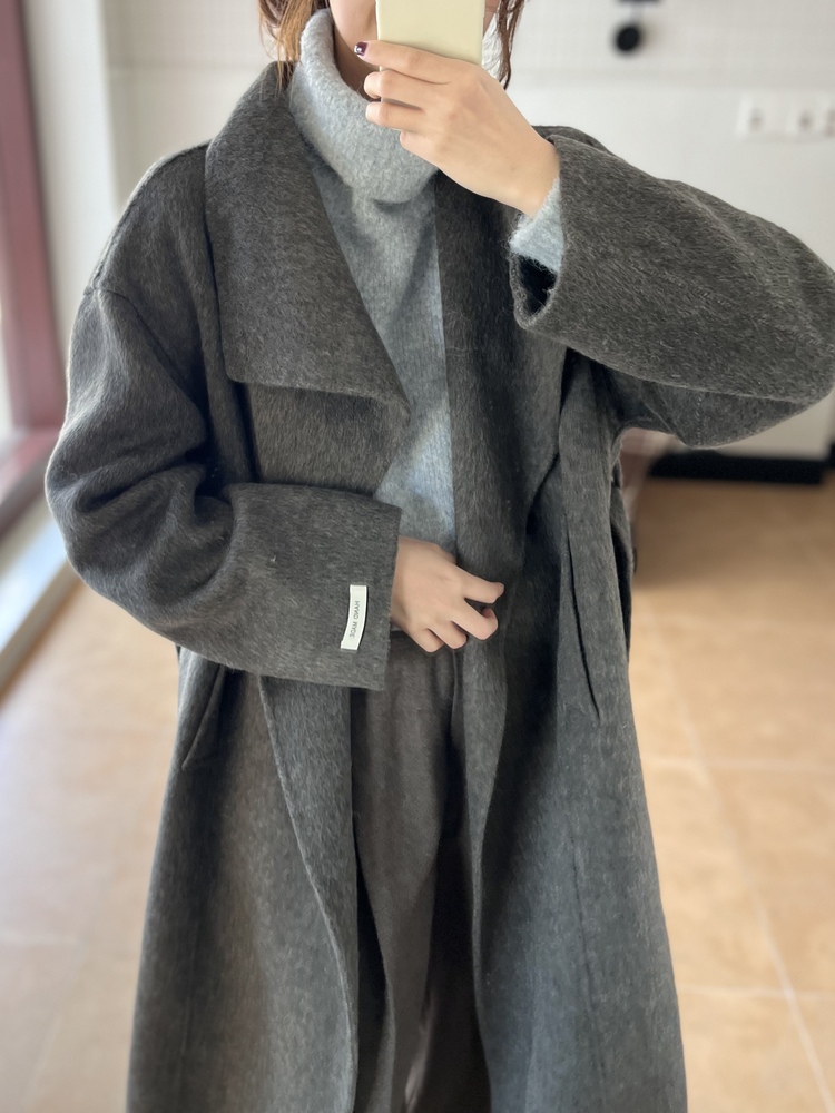 [70% Wool] Parisian Belted Wool Coat (Dark Grey)