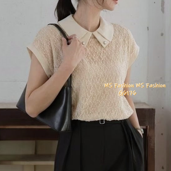G6176 韓國🇰🇷特色布料珠領top