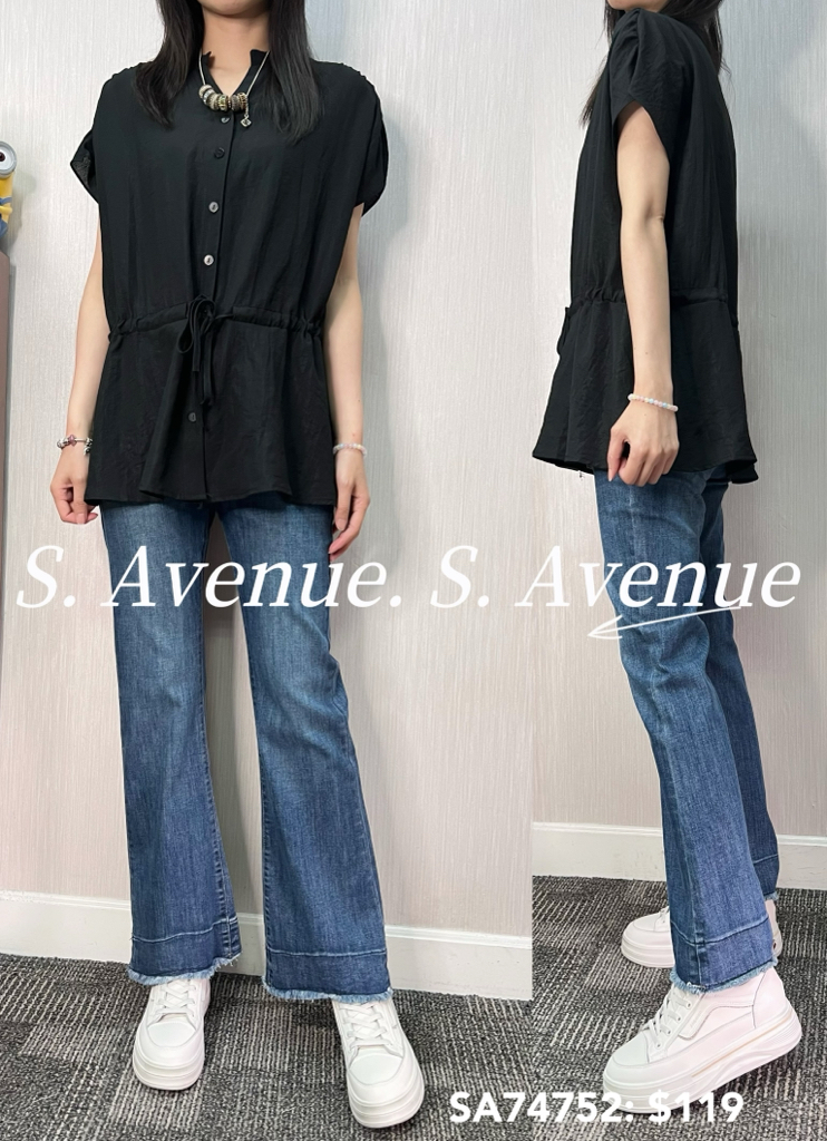 SA74752: 雞翼袖有鈕V領束腰shirt