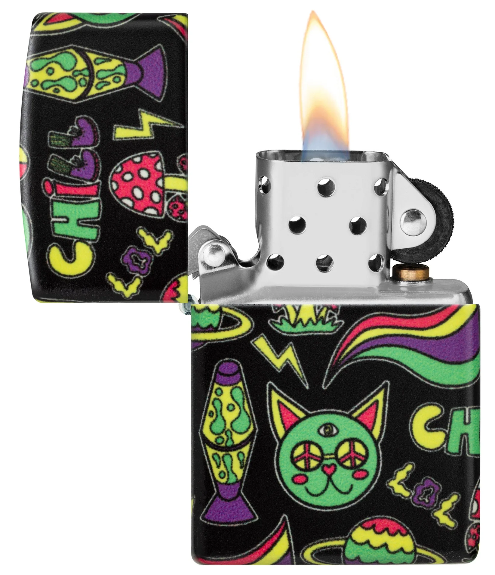 美國製造 | Zippo指定經銷商 Zippo 47114 發光 Chill 打火機 – 發光綠色迷幻融合 (熔岩與 groovy 圖案)  Glowing Chill Lighter Glow-in-the-Dark