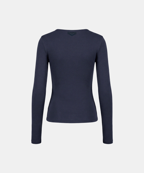 BS Cotton Jersey Fitted Henley Neck Long Sleeve T-Shirt - Navy