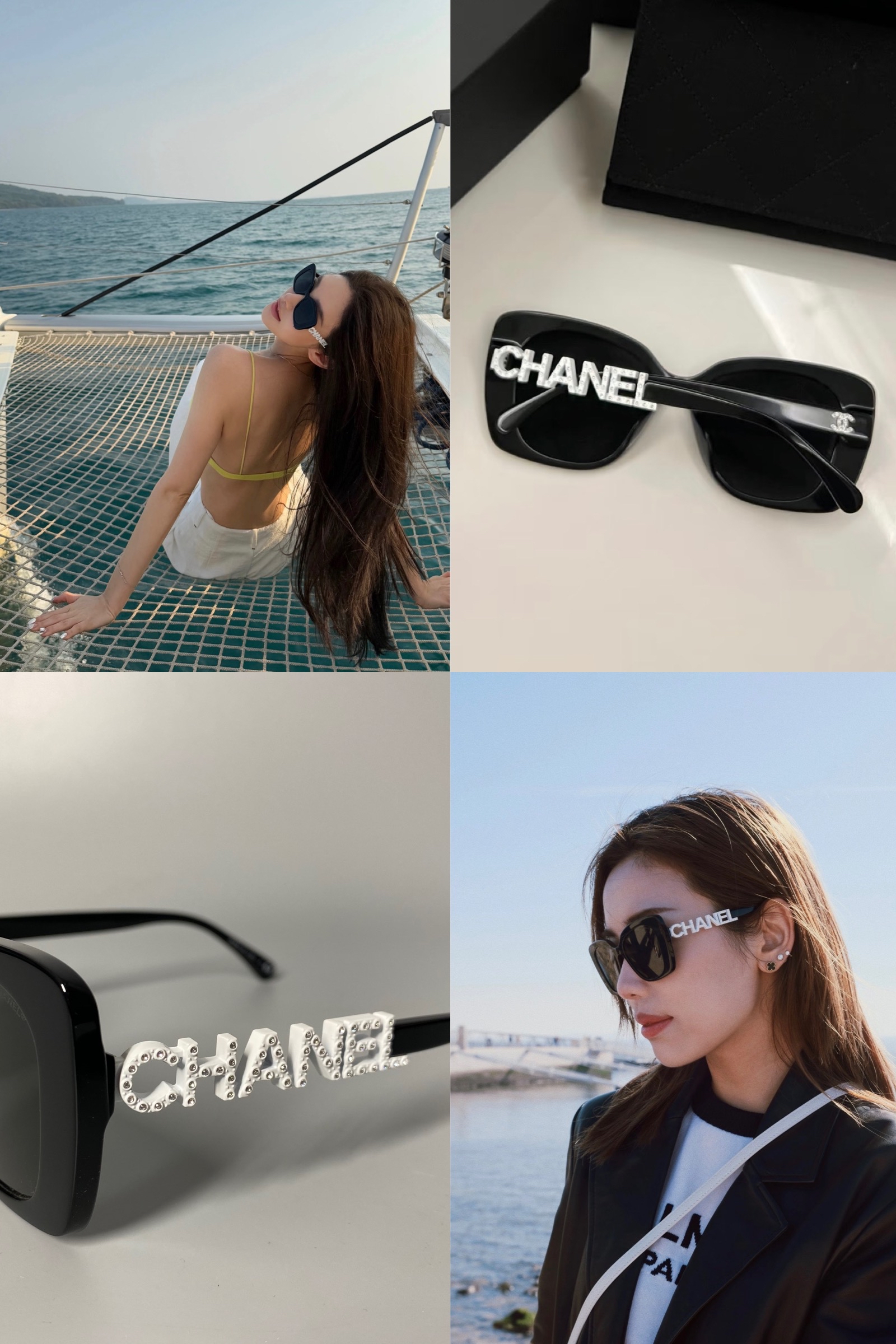 現貨✨🫶🏻熱賣款🪩Chanel 白色小閃石太陽眼鏡