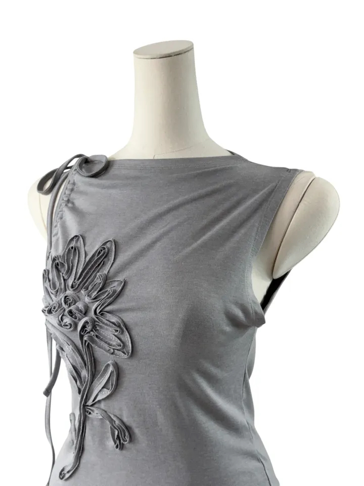 Floral Applique Ruched Tank Top