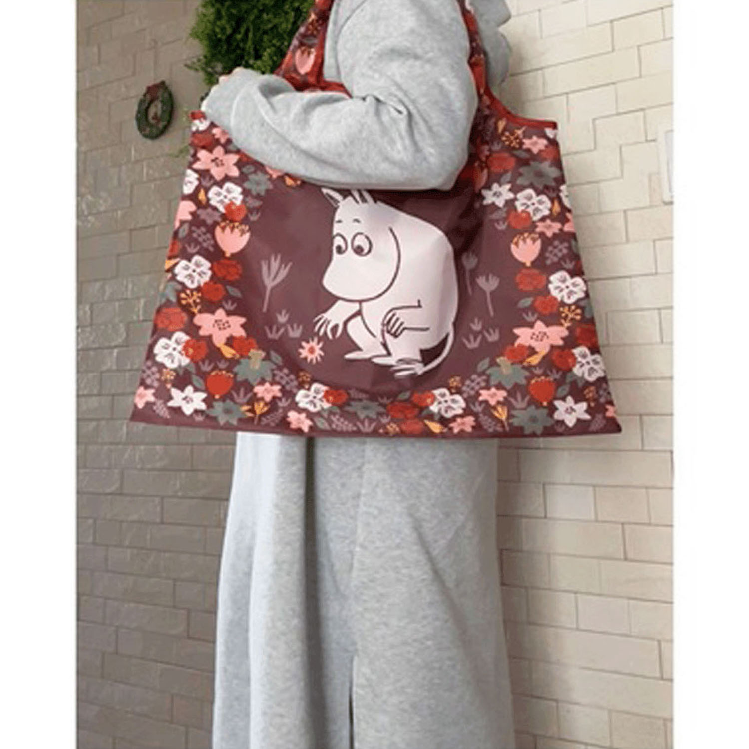 Moomin姆明 - 環保袋 (棕紅色姆明花叢款)