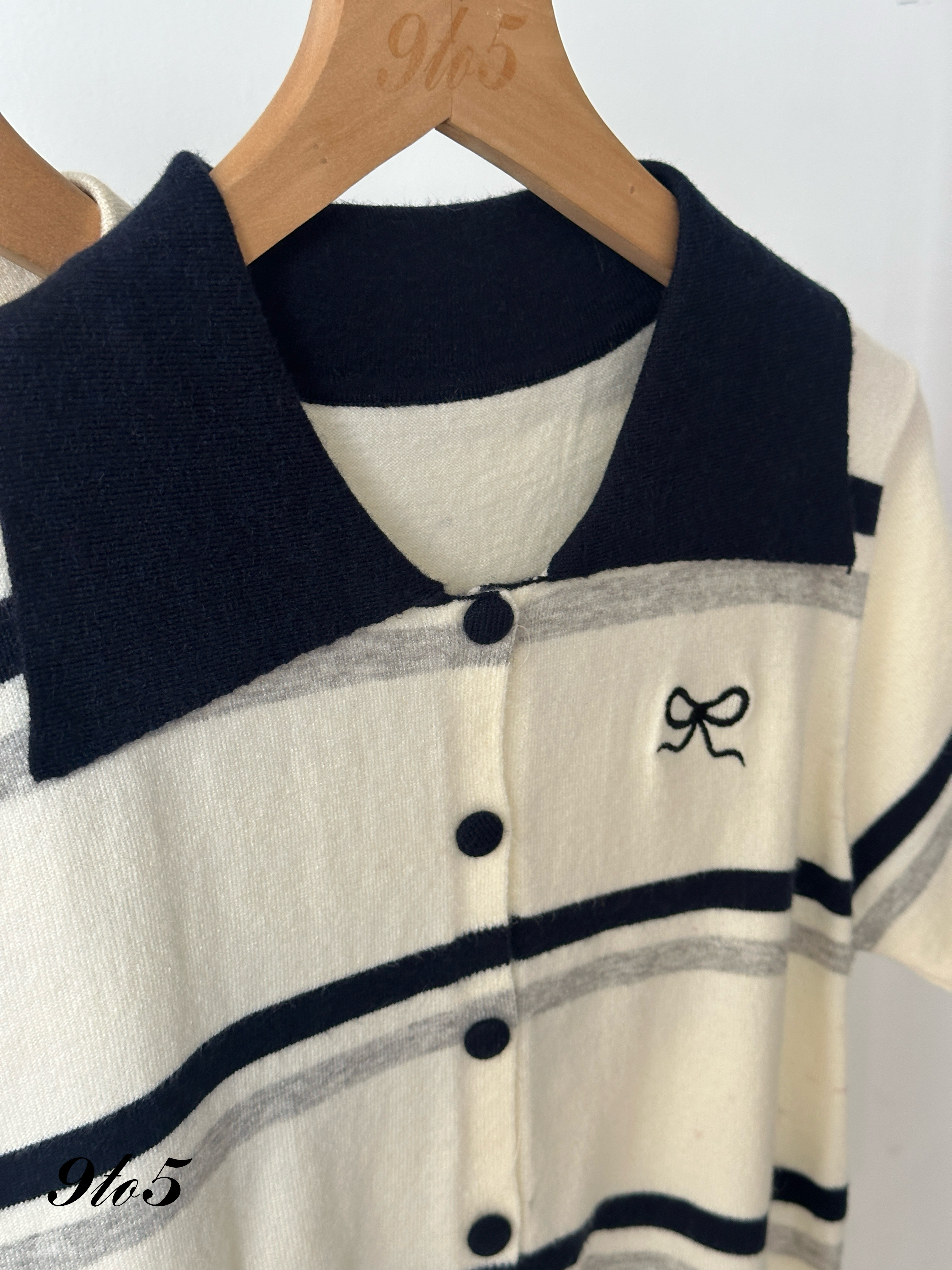 T4026 Striped Knit Polo Tee - 5 Colors