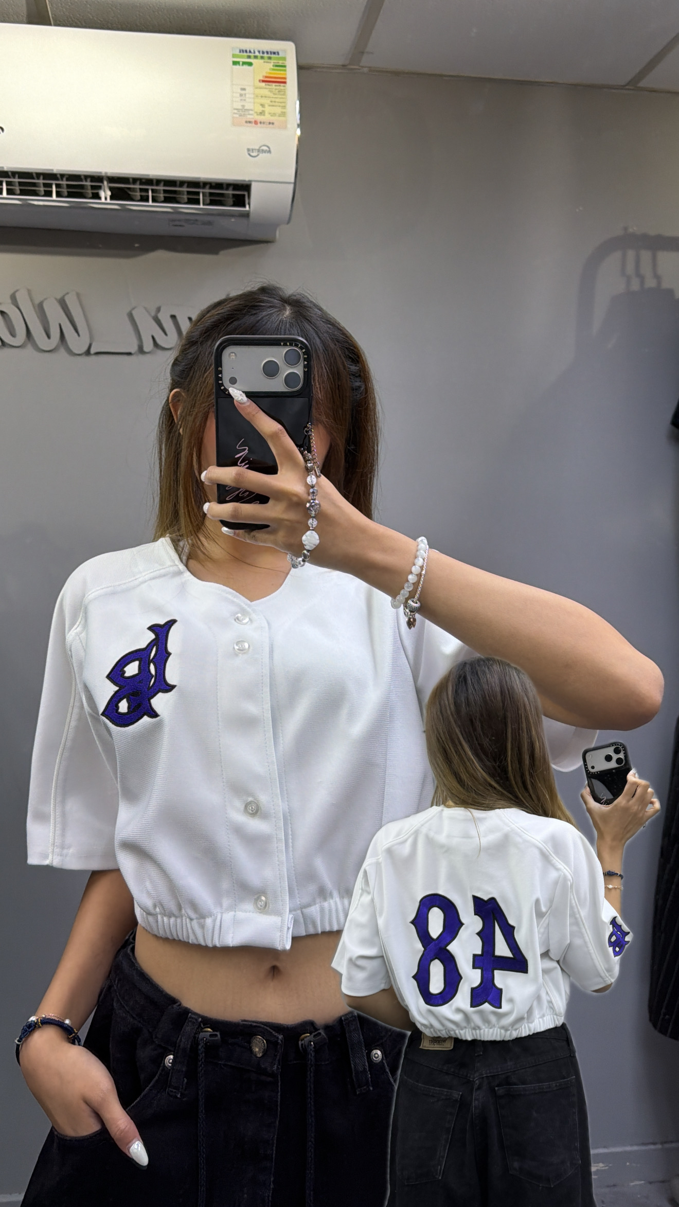 Remake Baseball Crop Top -白底紫刺繡