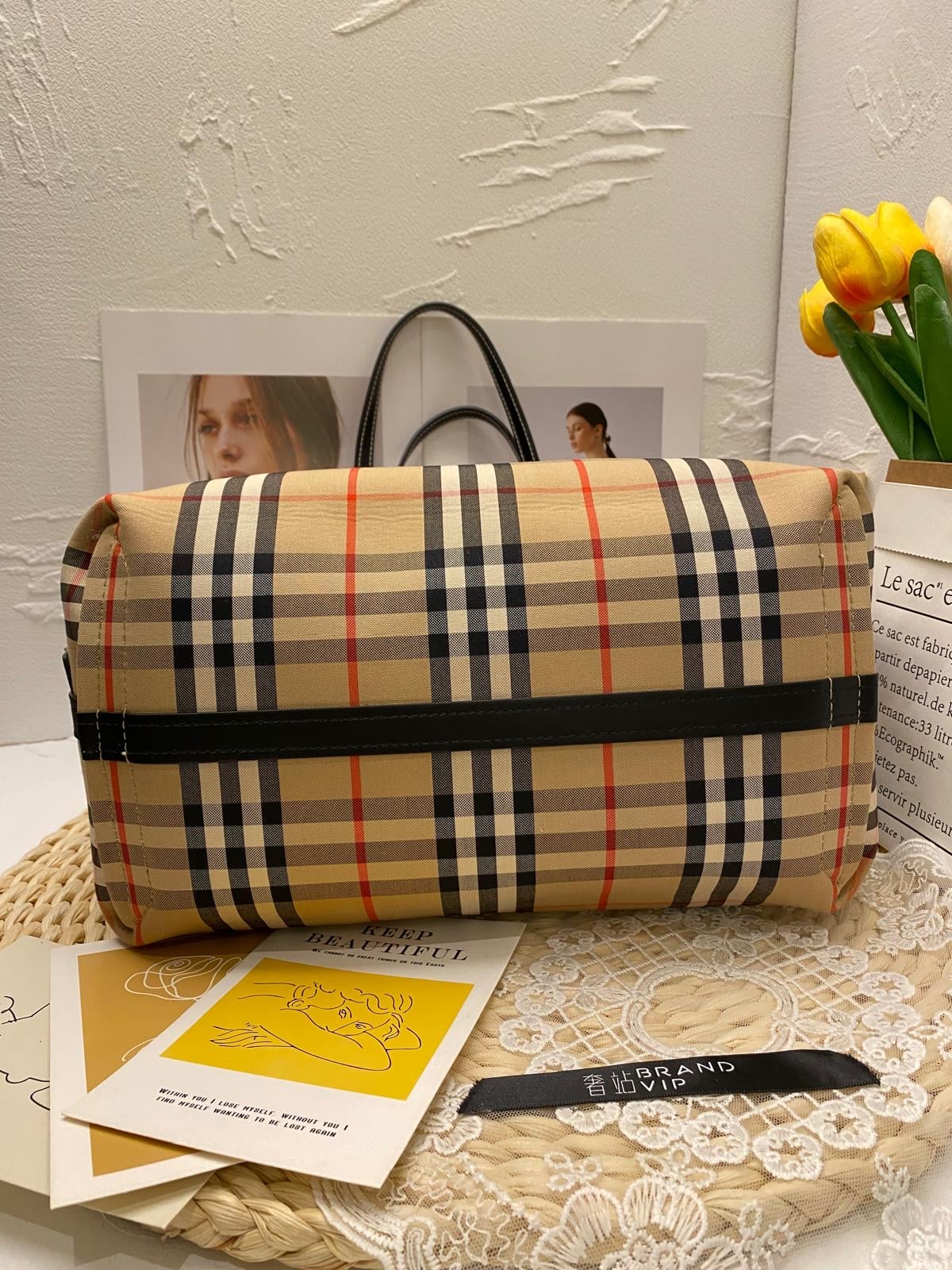 Burberry Label Print Cotton London Tote Bag (Reversible)