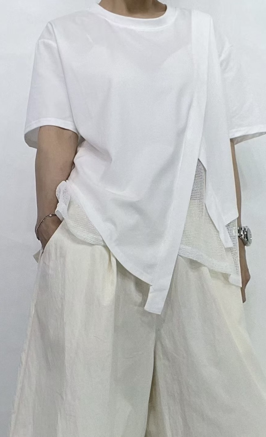 不規則拼接短袖Top