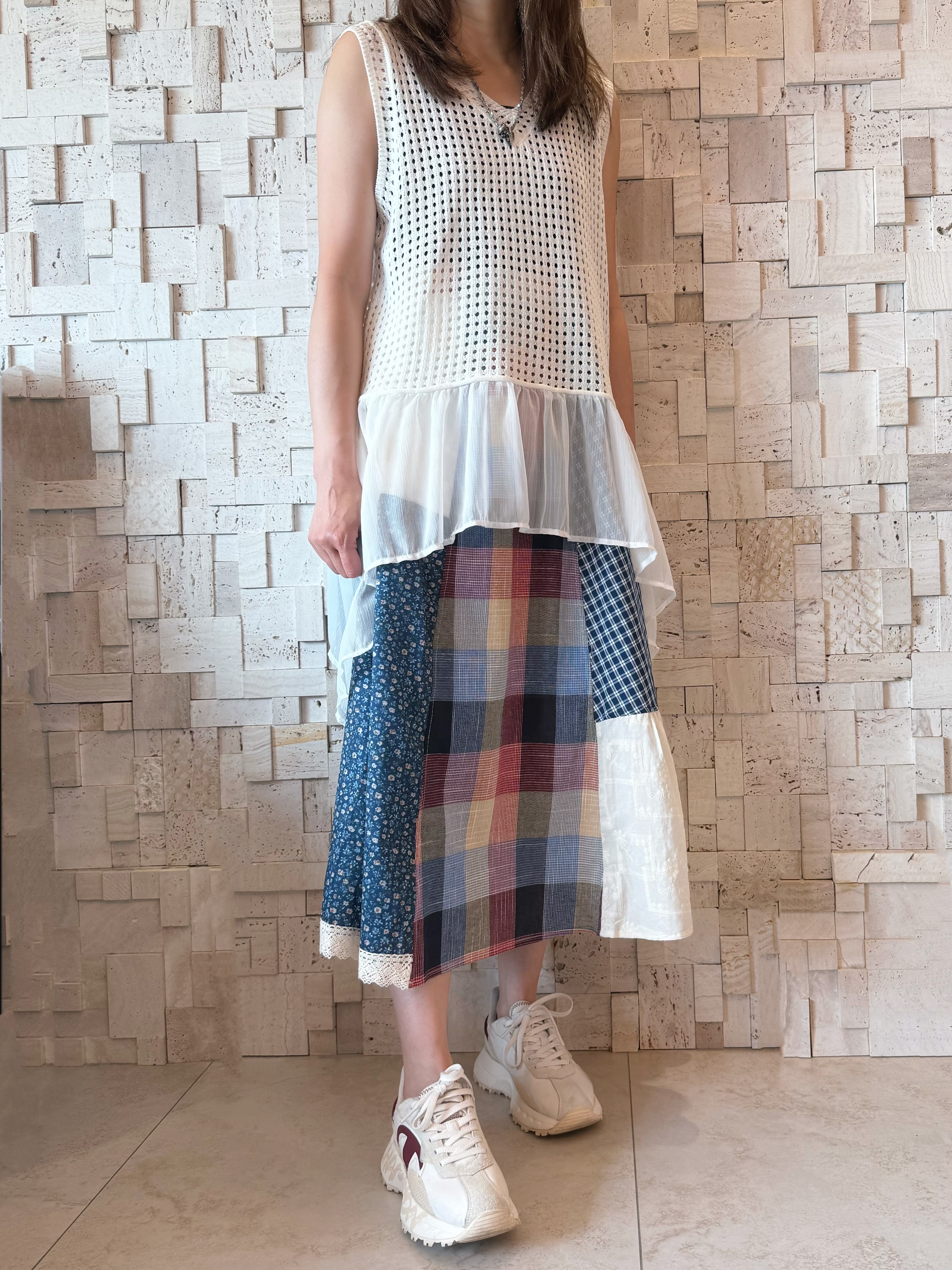 #2096 針織拼薄紗背心☁️