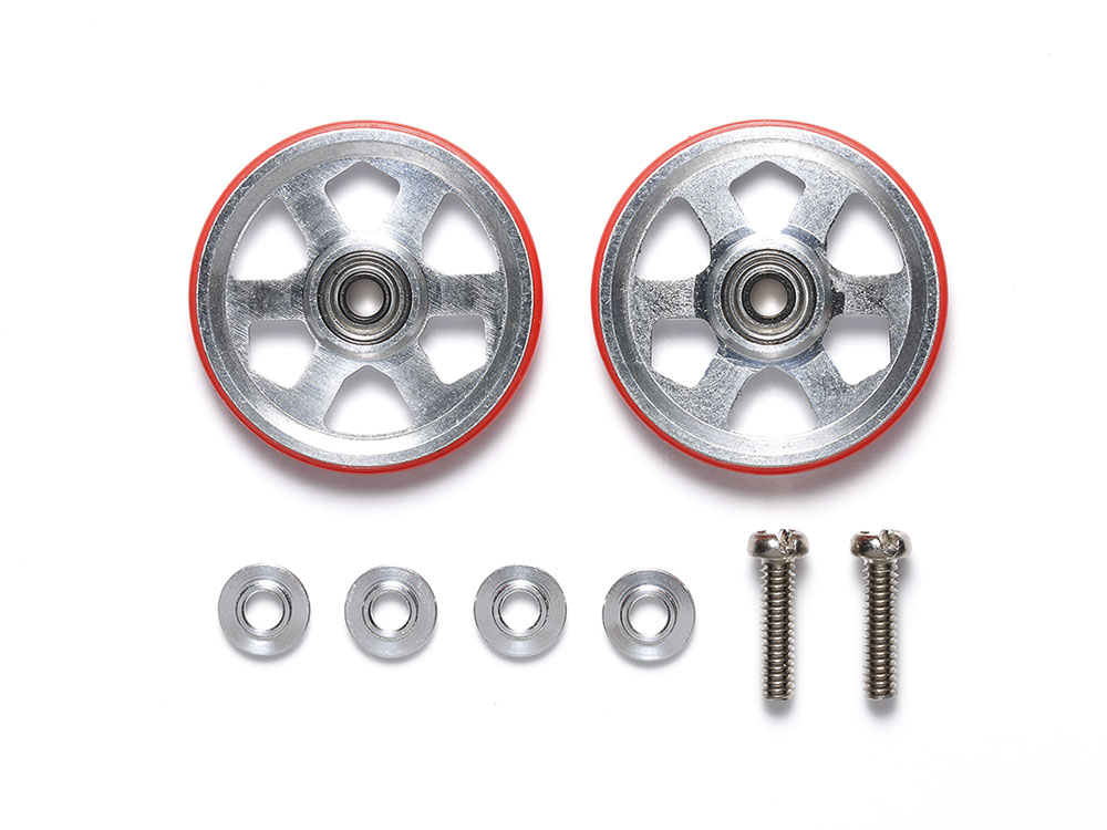 19mm ALUMINUM BALL-RACE ROLLERS (6 SPOKES) w/PLASTIC RINGS (RED)