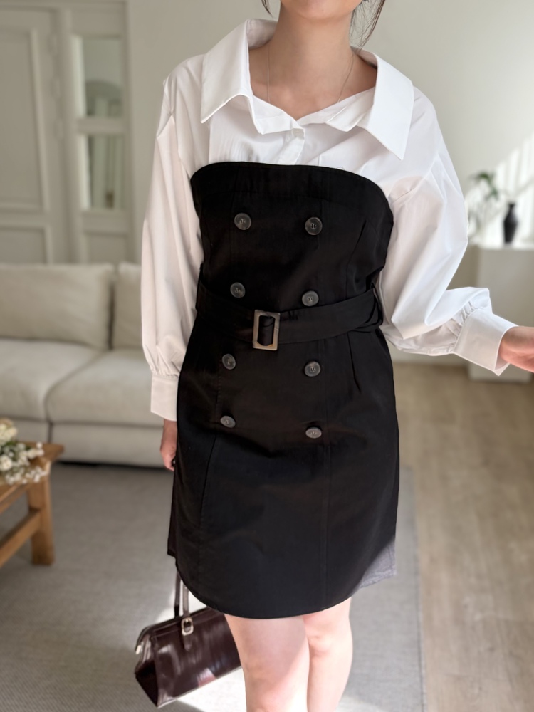Belted Short Trench Dress (Black)