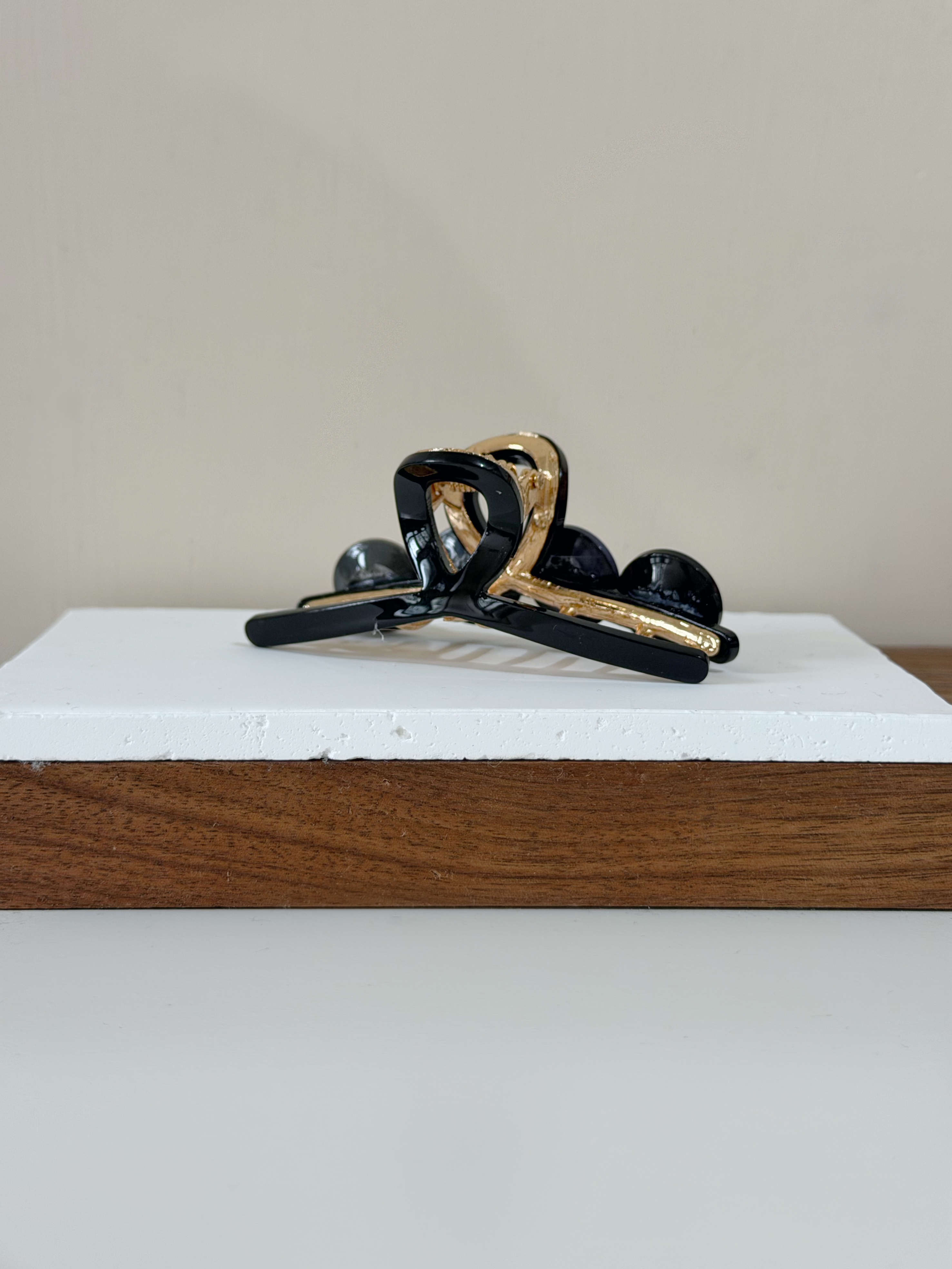 復古鈕扣髮夾/黑色系 8cm長