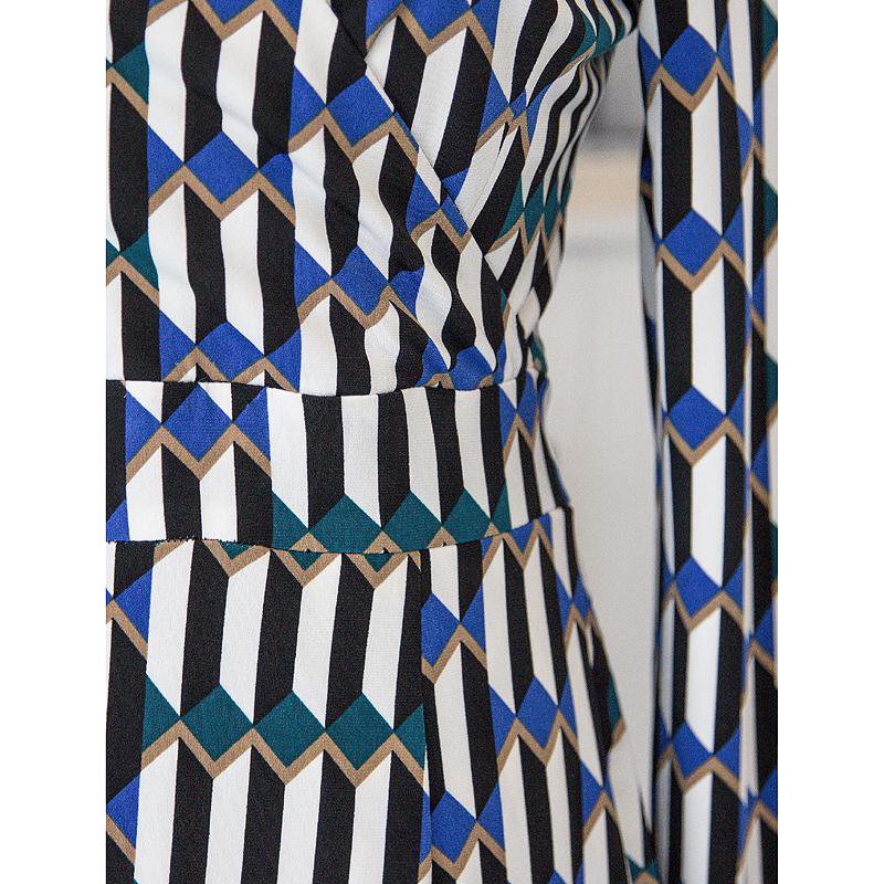 (Sold out)Bold Art Deco Inspired Pattern Knitted Wrap Dress (FM051)