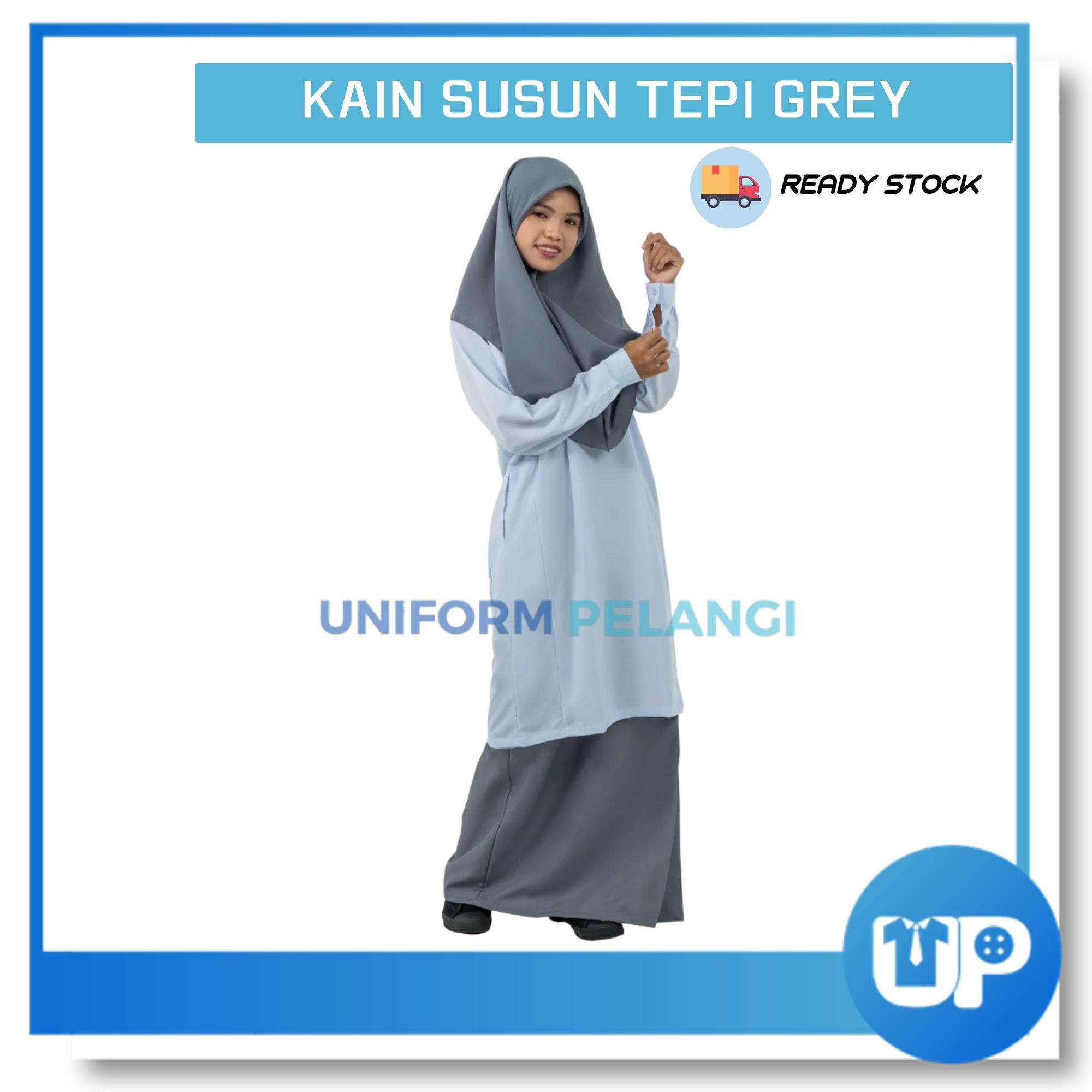 Falcon Kain Susun Tepi Sekolah Kelabu / Grey Half Getah Viscose Cotton Original Uniform Sekolah