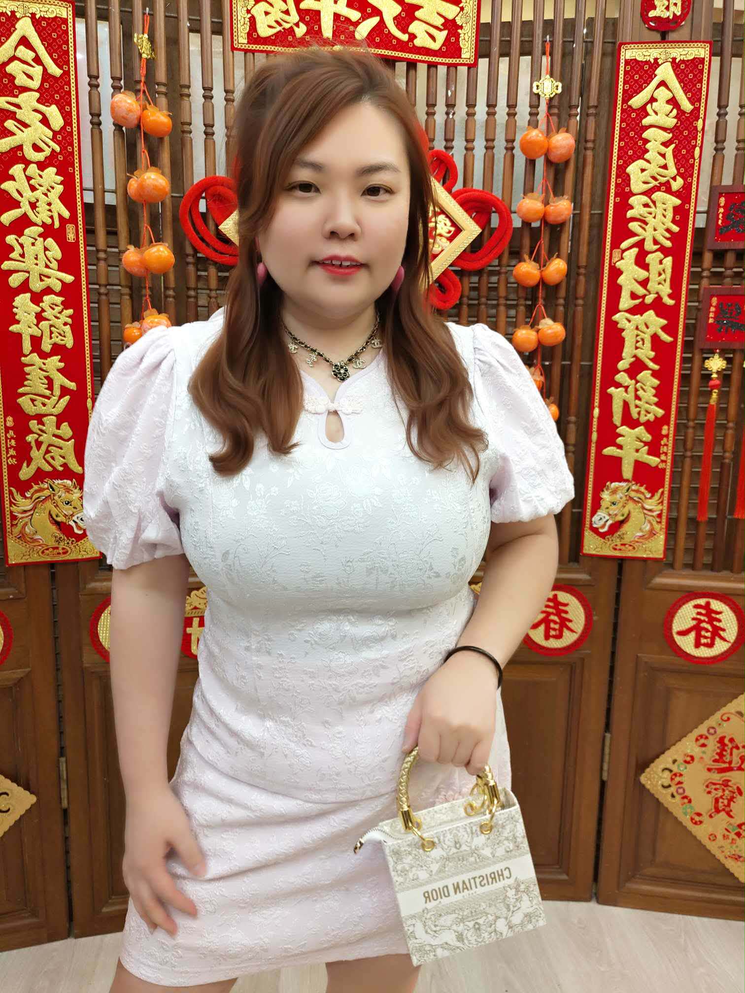 NJH07 BE281927 泡泡袖盘扣旗袍套装