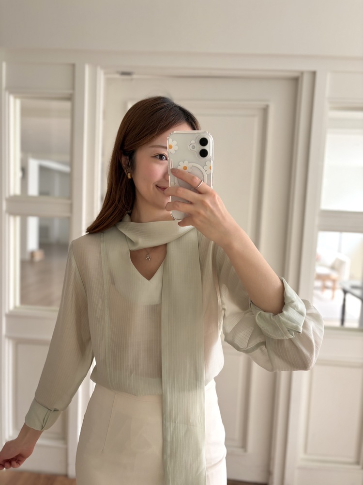 Aurelie Scarf-Tie Blouse (Mint)