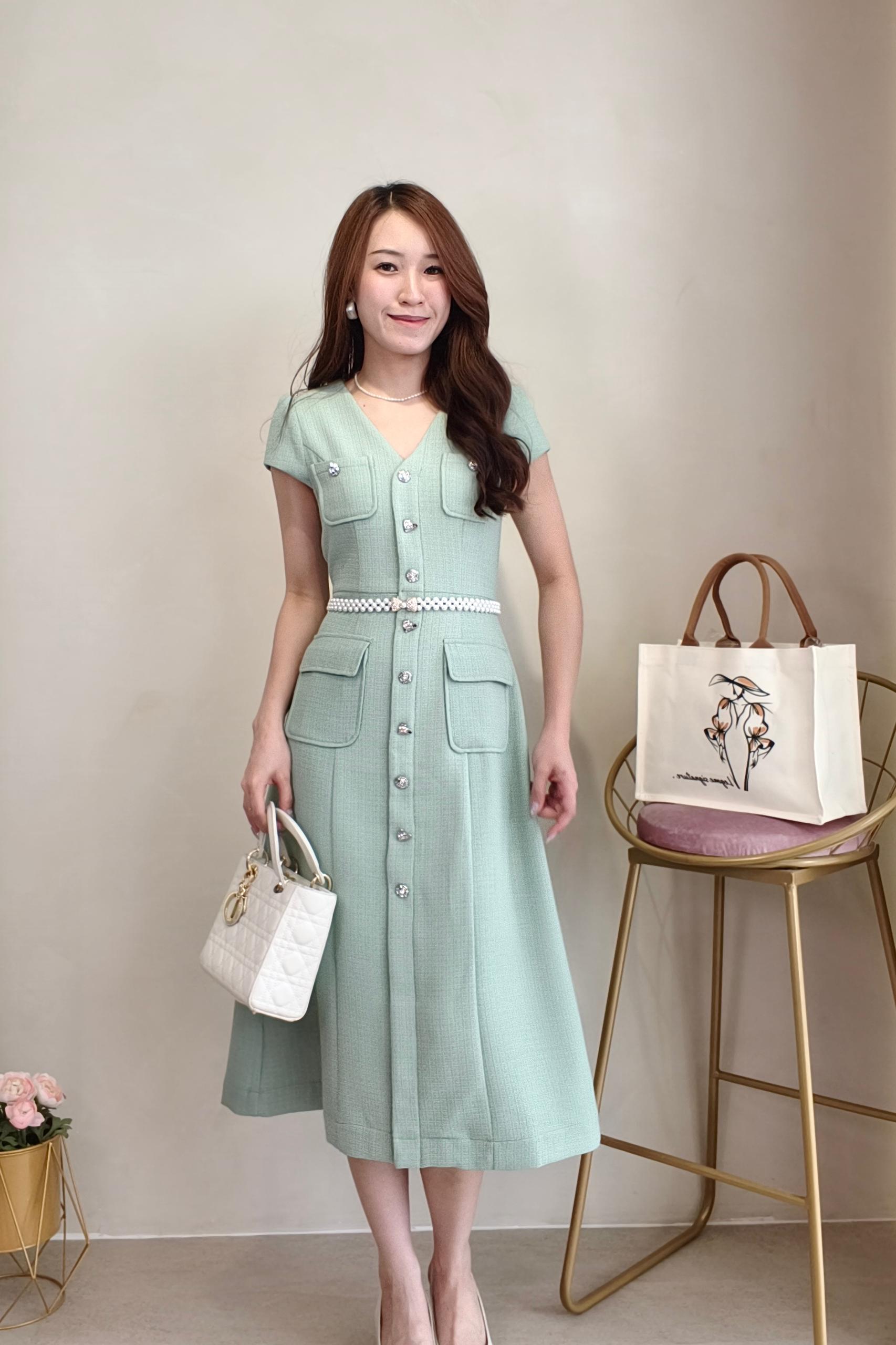 14241238 Button-Front Pocket Midi Dress
