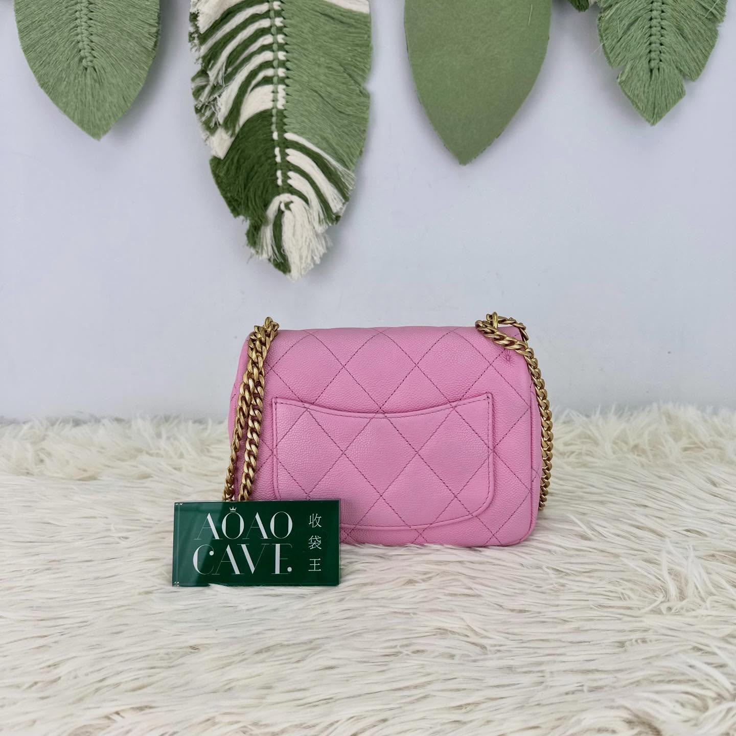 CHANEL 🤍PRE OWNED 23P 粉色愛心調節扣荔枝皮 方胖子🩷