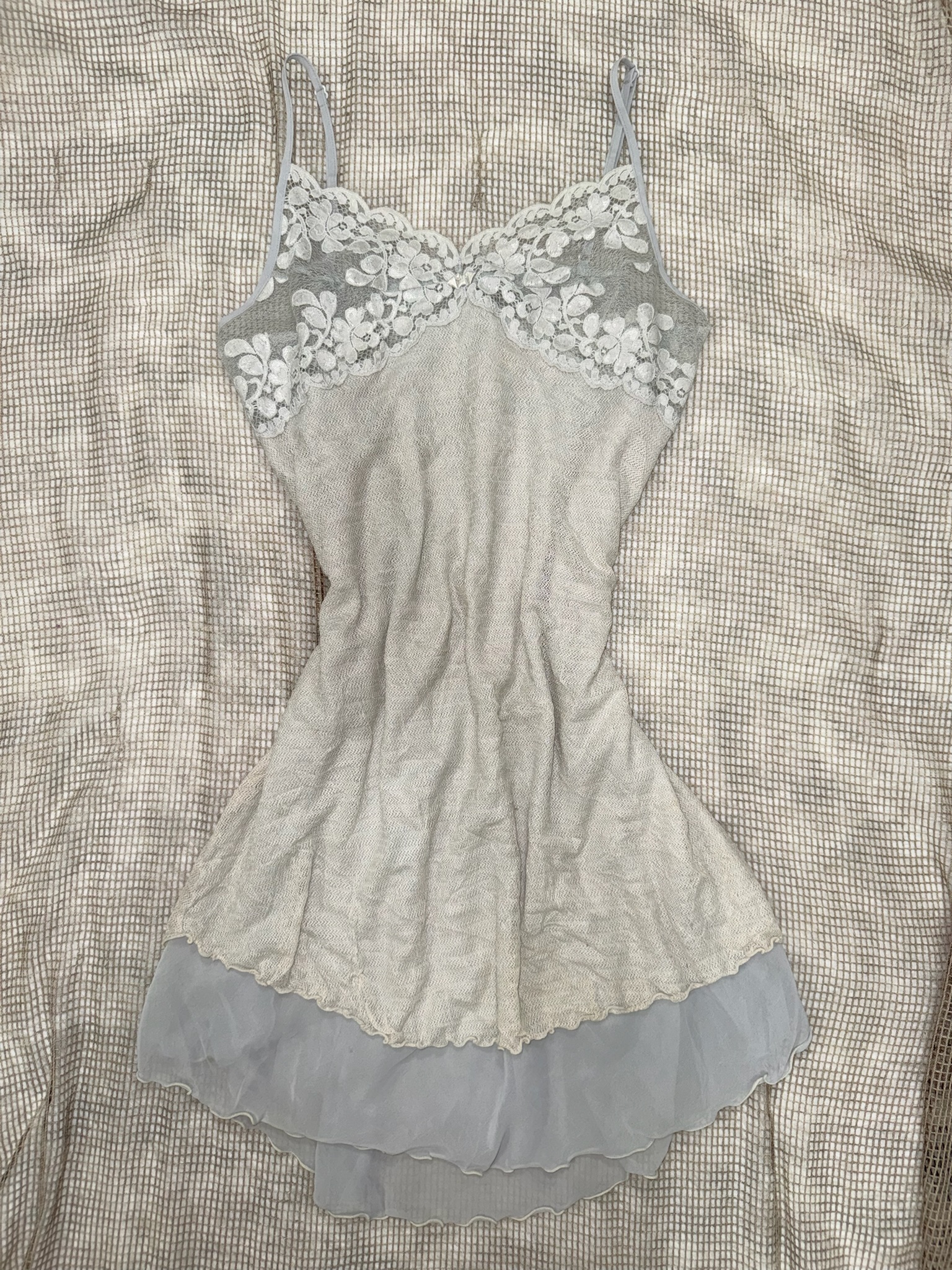 Balletcore Grey Slip Dress with White Lace Bodice
