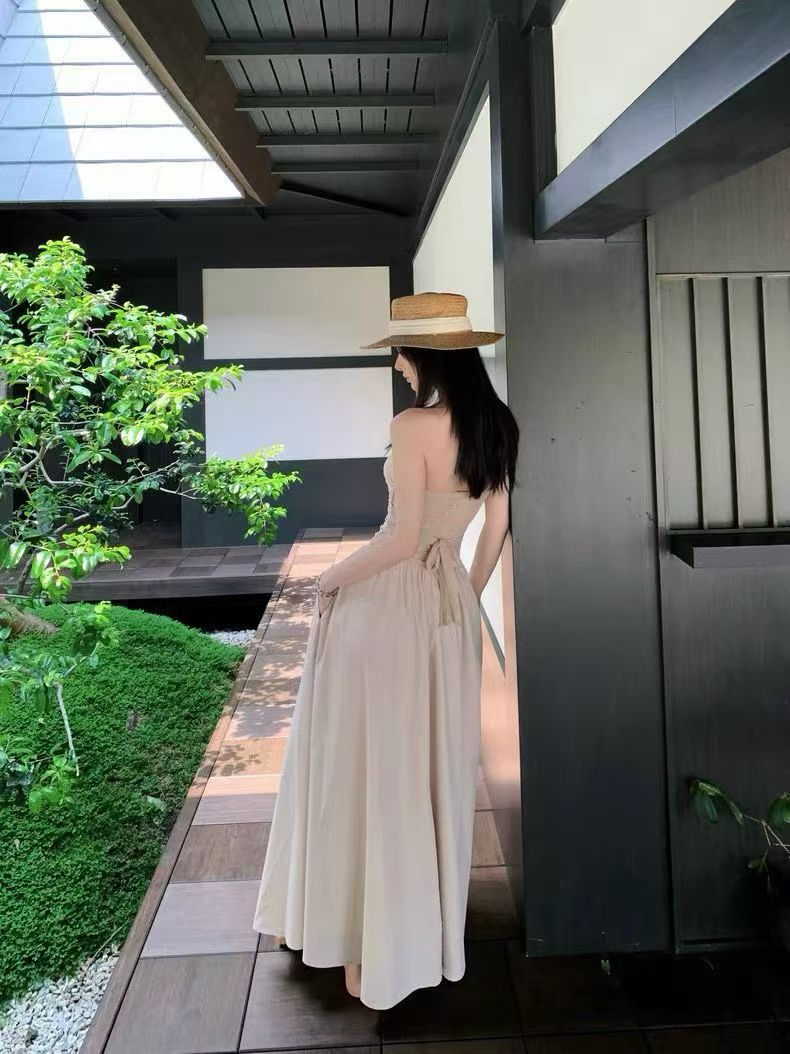 4561 Lace-Up Backless Dress"法式浪漫蕾丝抹胸长裙"