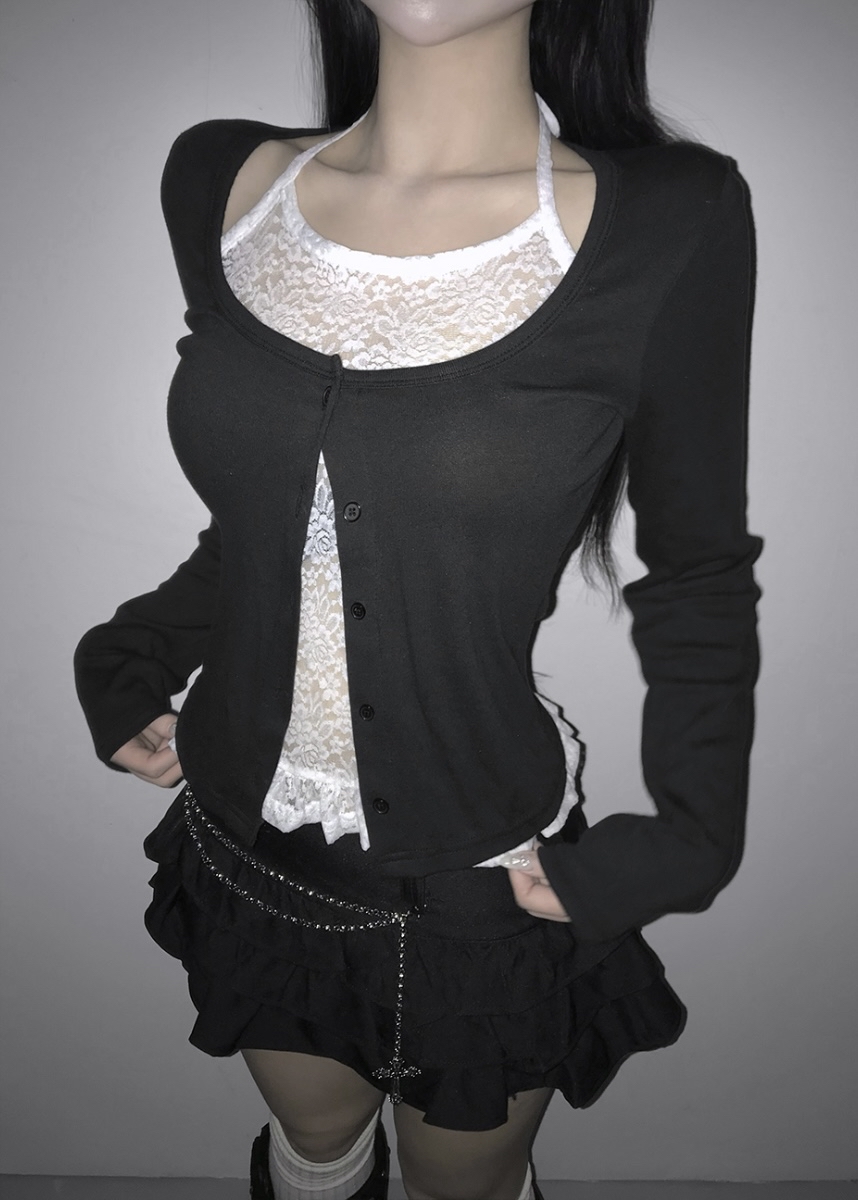 Lace Halter Layered Cardigan Top