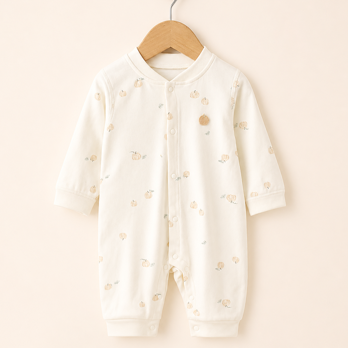 開胸哈衣 - 米黃南瓜 YB22497 Fashion Baby Front-Opening Bodysuit