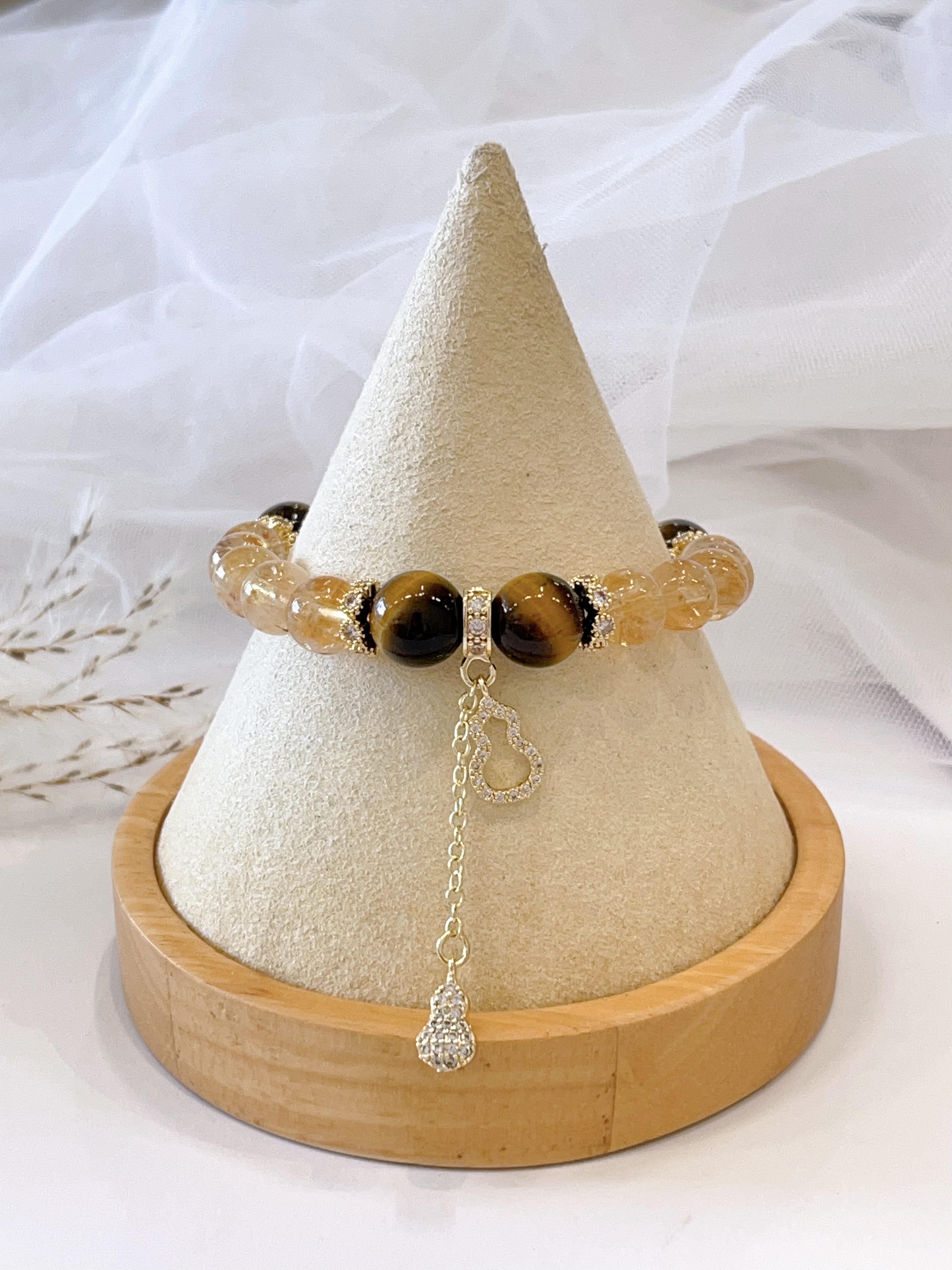 💛 黄塔晶 × 黄虎眼 × 葫芦吊饰手串 Citrine, Tiger Eye & Gourd Charm 