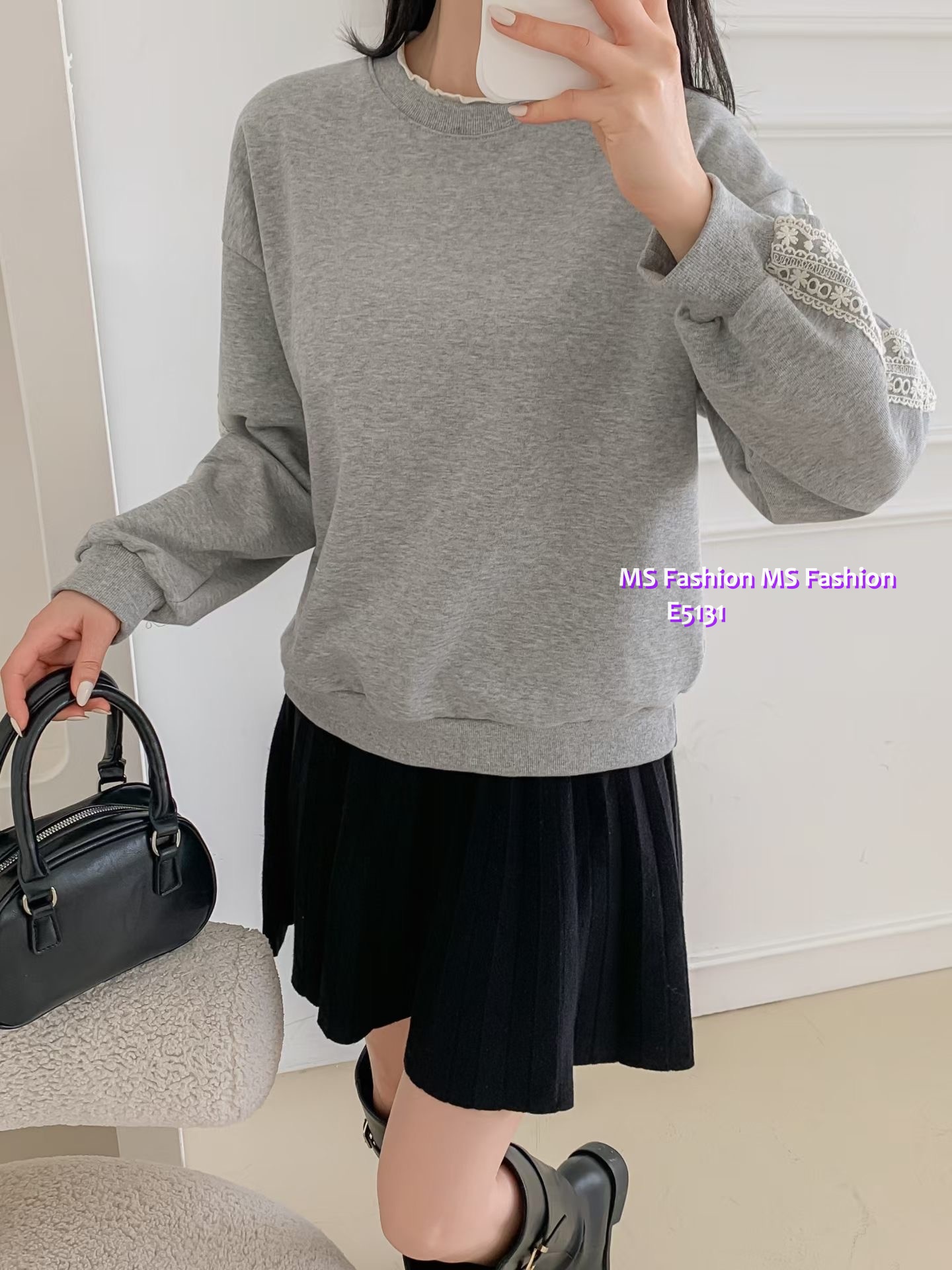 E5131 波浪領lace袖top