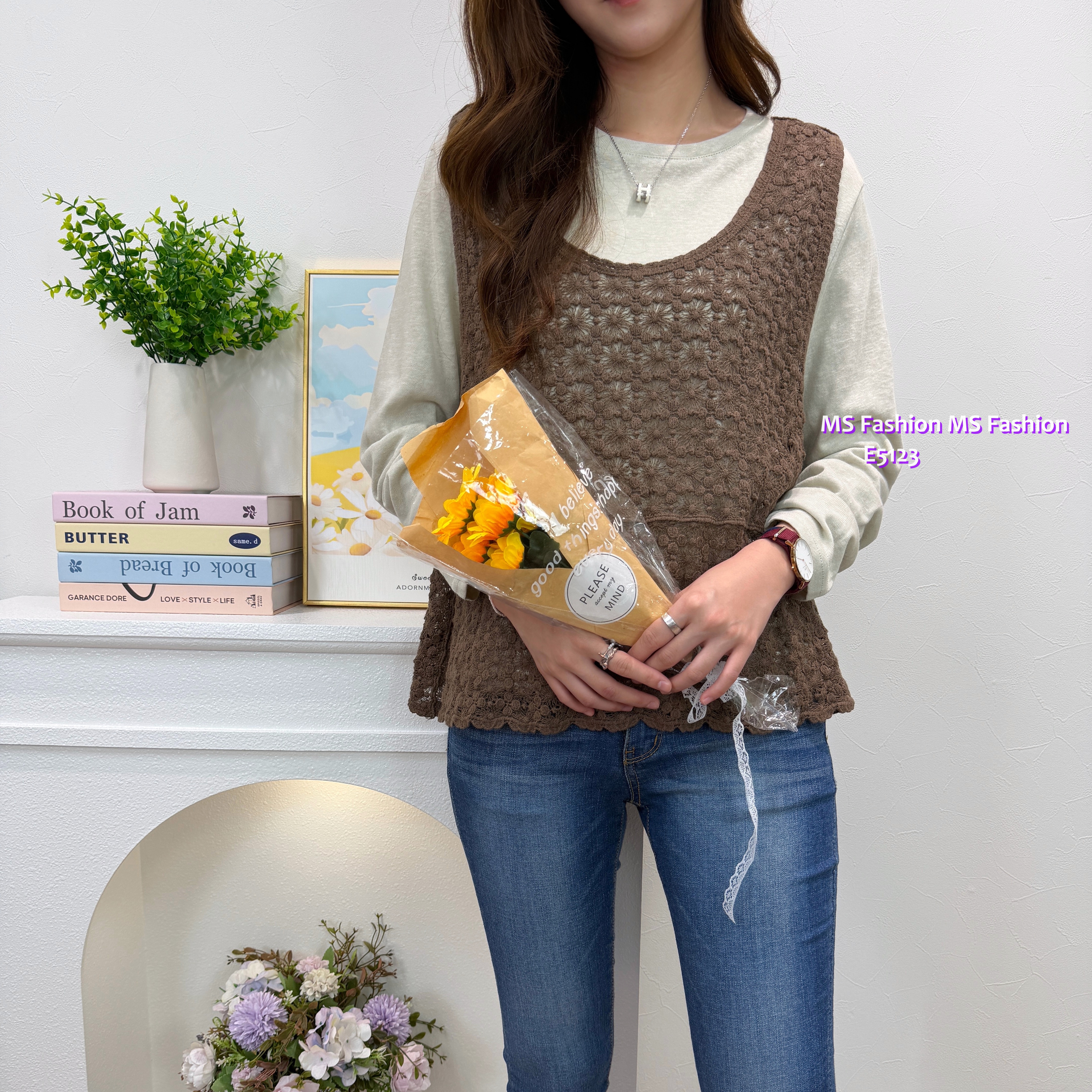 E5123 通花背心top set