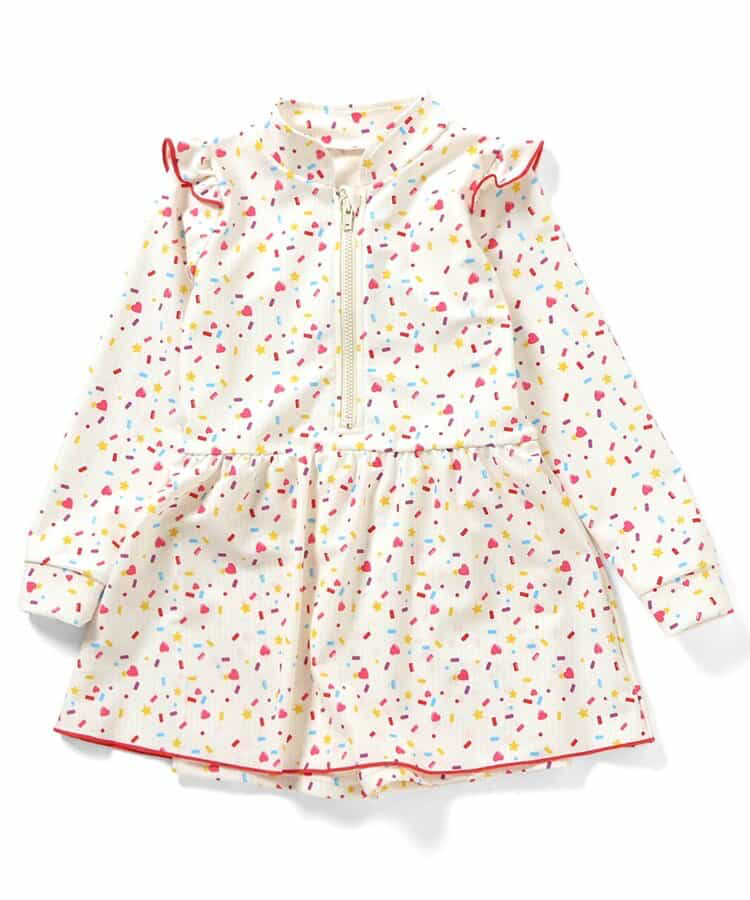 🇯🇵預訂 日本直送🇯🇵BREEZE兩色圖案滿印荷葉邊長袖連身泳衣