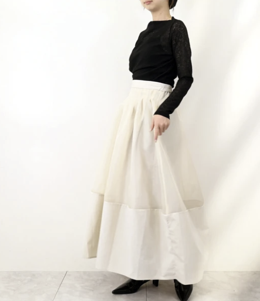 歐根紗x塔夫綢褶襇蠶繭裙 - 2026 流行穿搭  女士長裙 春夏時尚穿搭 優雅日常 成人休閒 易於配搭 日本直送   #JP-I-260025