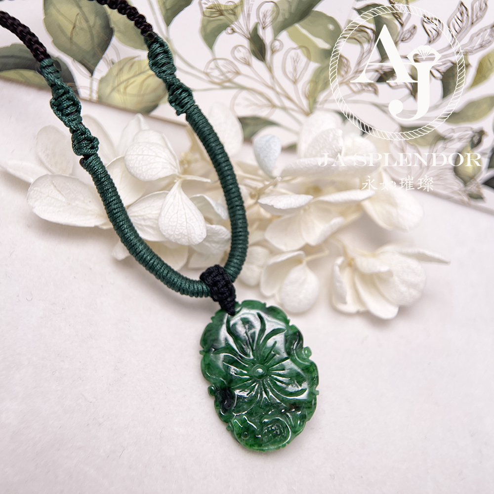 JNS-114 天然翡翠A玉 花青辣綠荷葉魚吊墜