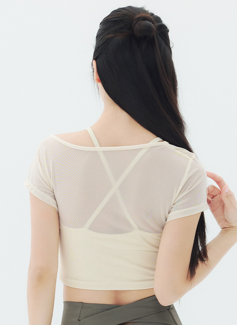預購_Mesh Cutout Short Sleeve Top (3colors)