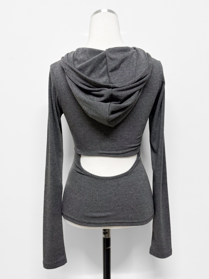 Eyelet Cutout Hooded Top