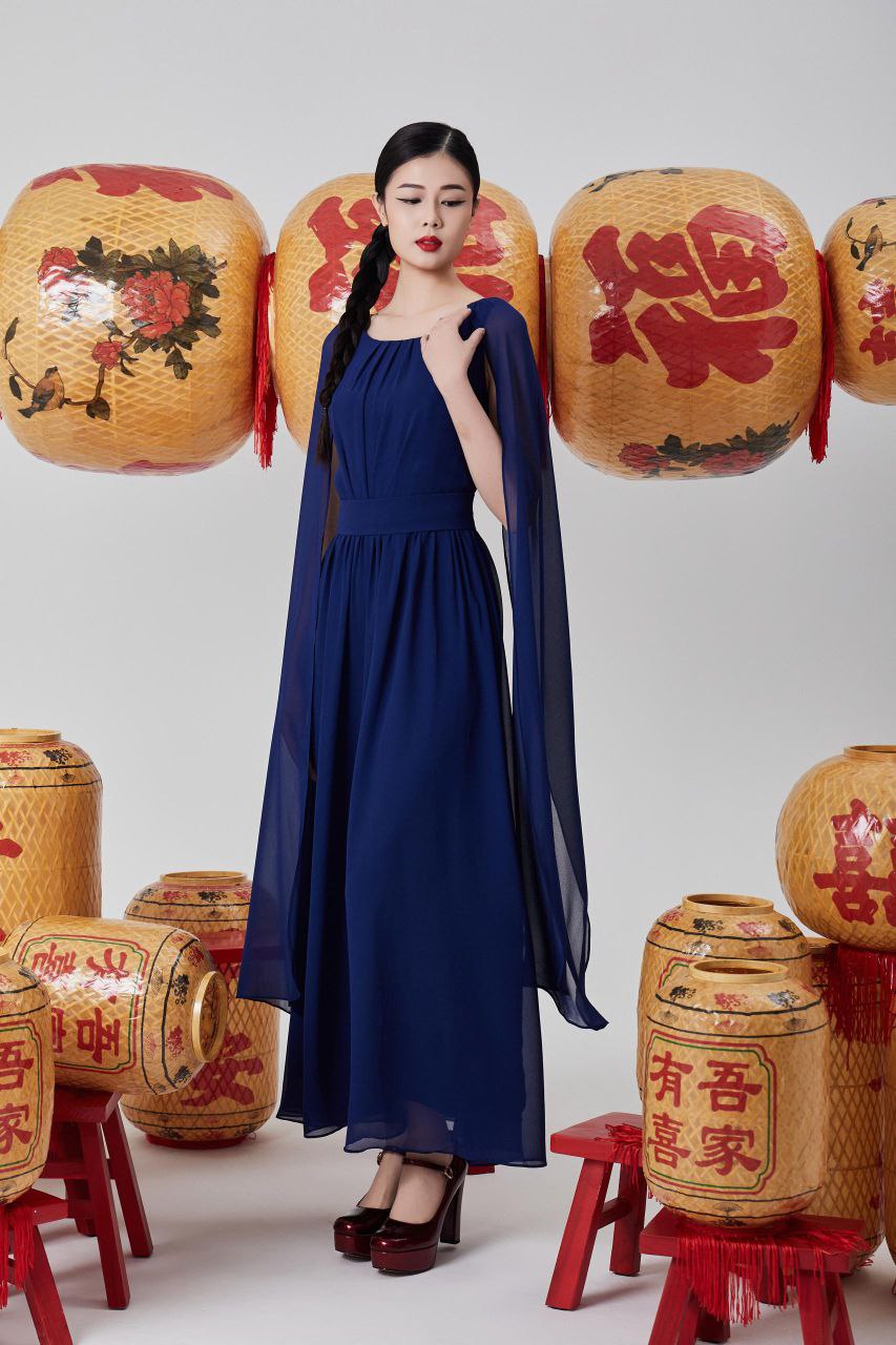 披肩式雪纺连身裙 2120