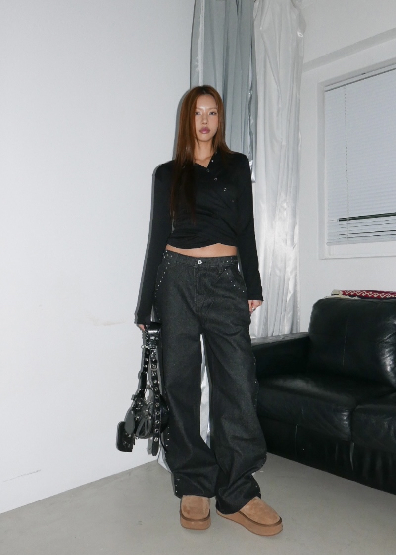 Asymmetric Snap Button Long Sleeve